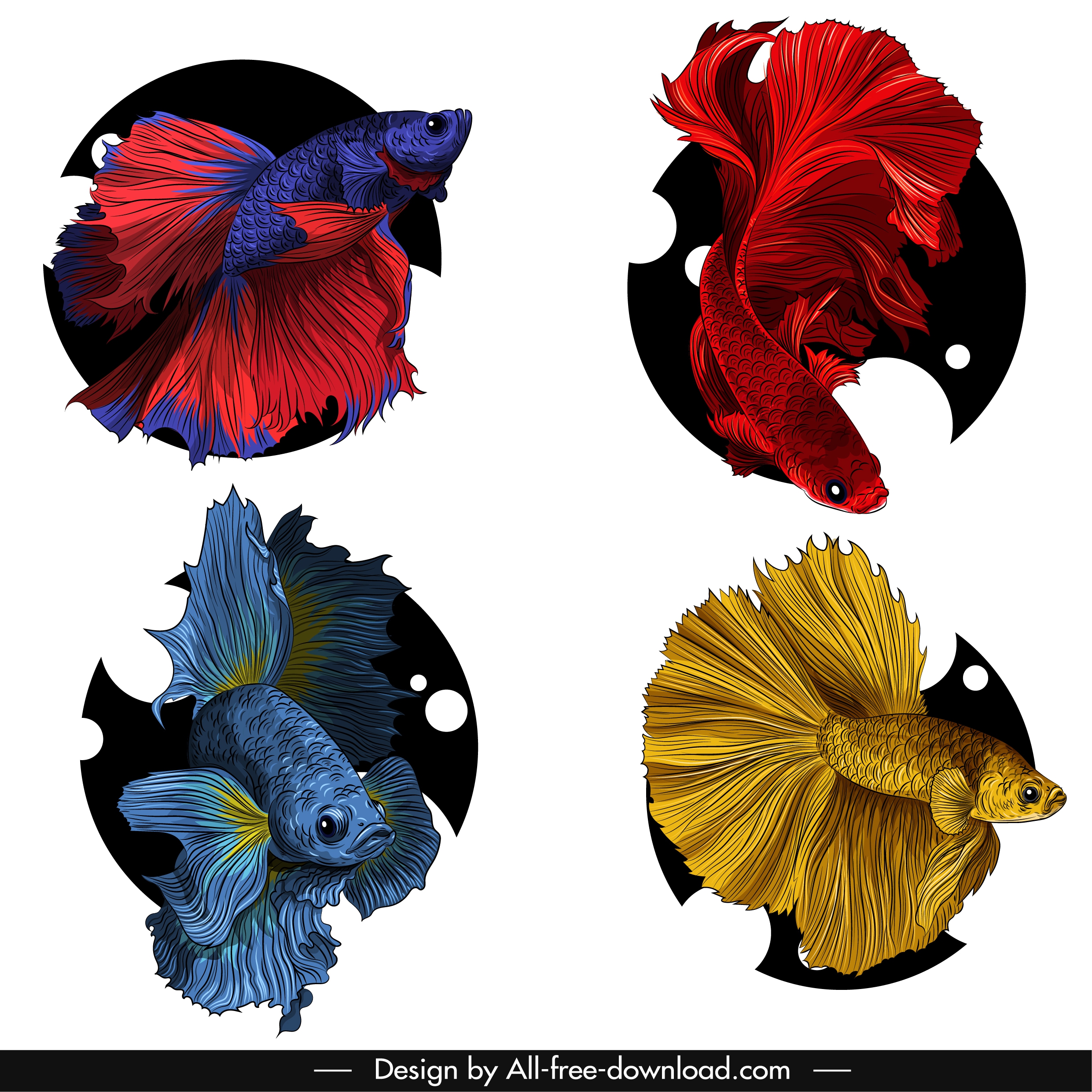 ornamental fish icons elegant motley design