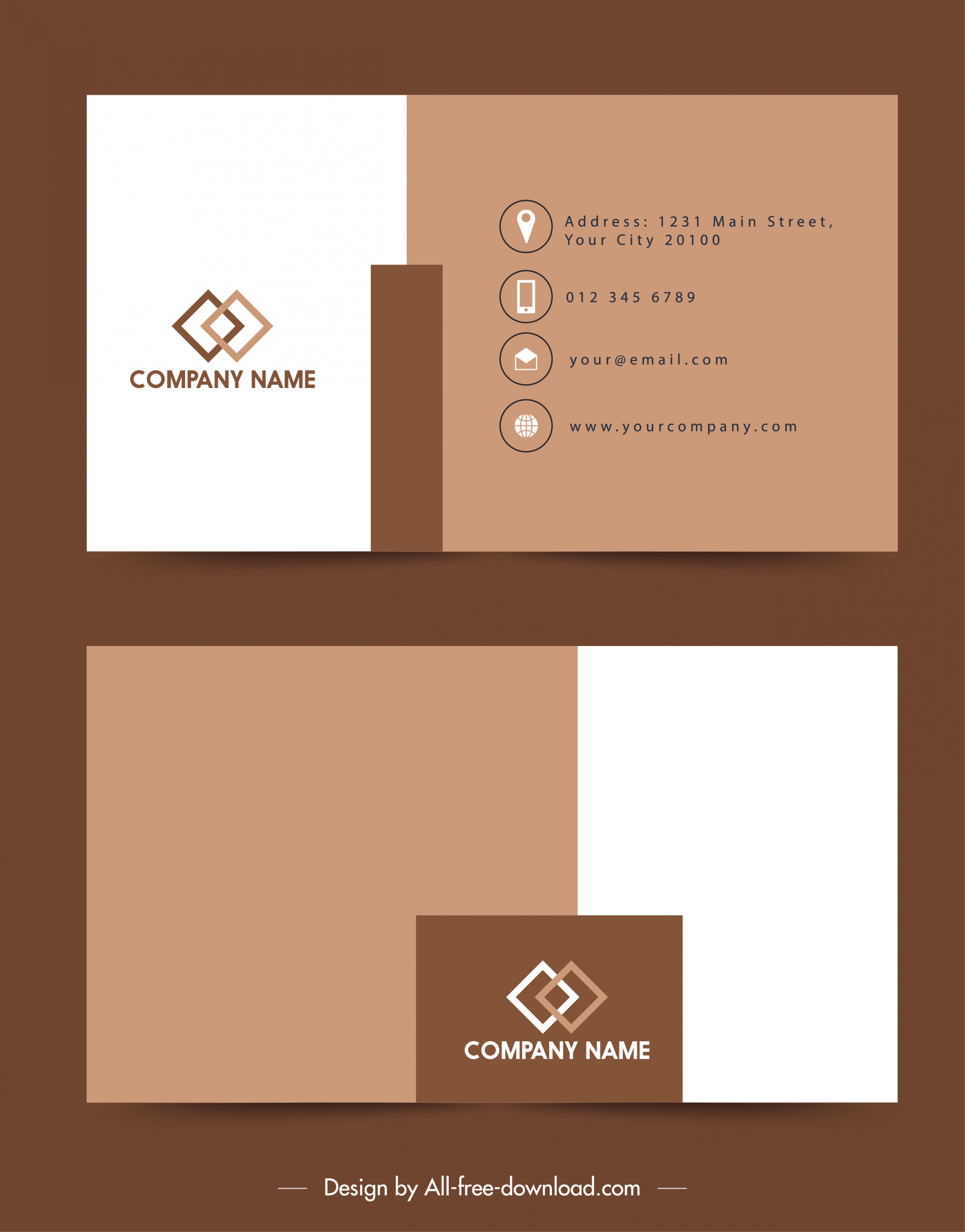 business card template simple dark brown white decor