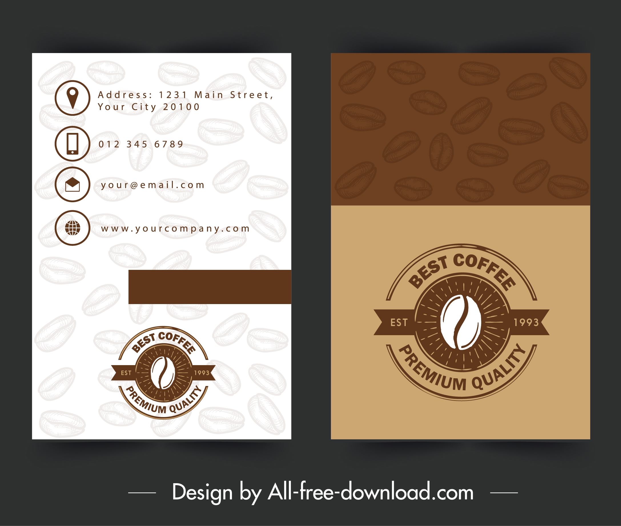 name card template coffee theme brown decor