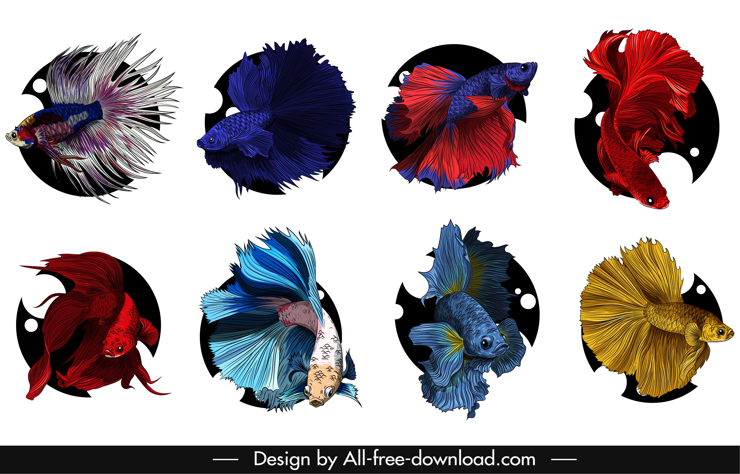 ornamental fish icons colorful swimming sketch