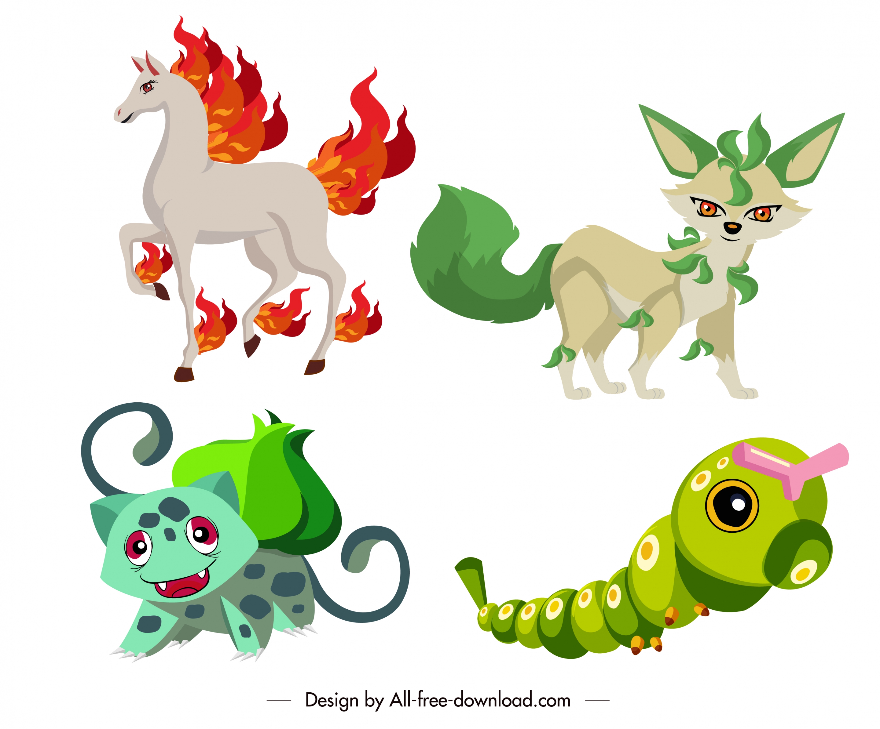 fairy species icons cartoon characters sketch