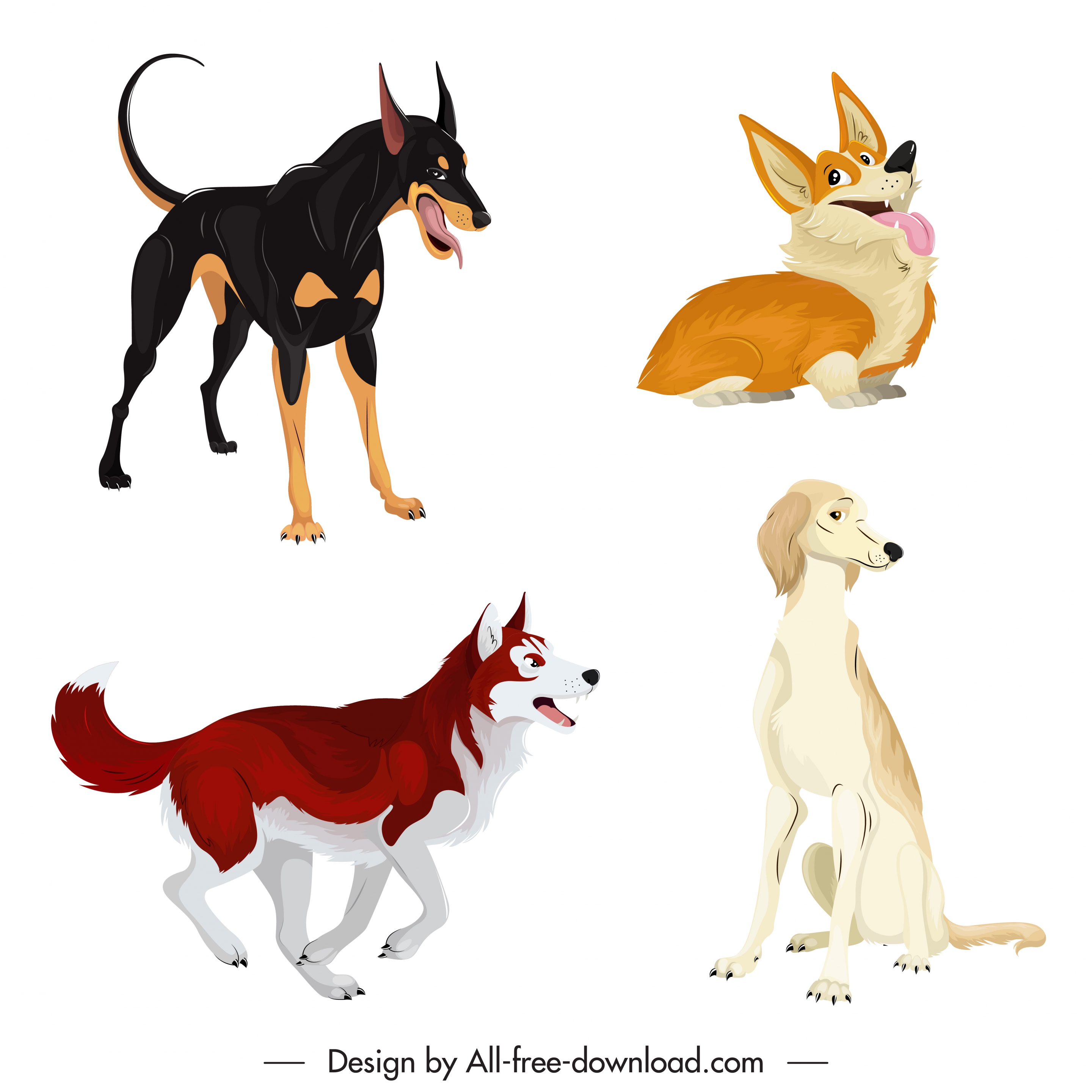 dog icons cute cartoon characters sketch