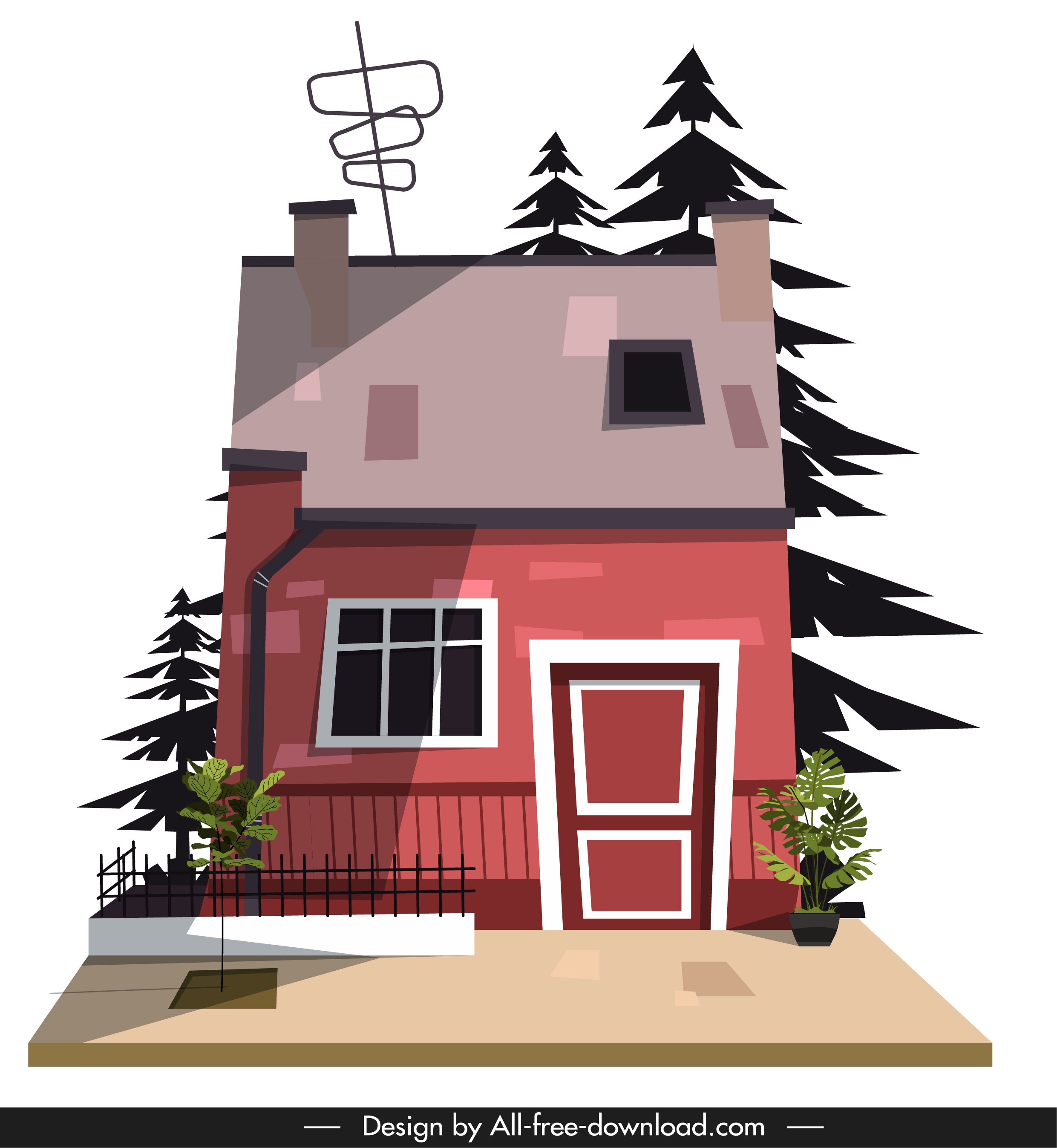 residential house icon colored cartoon sketch