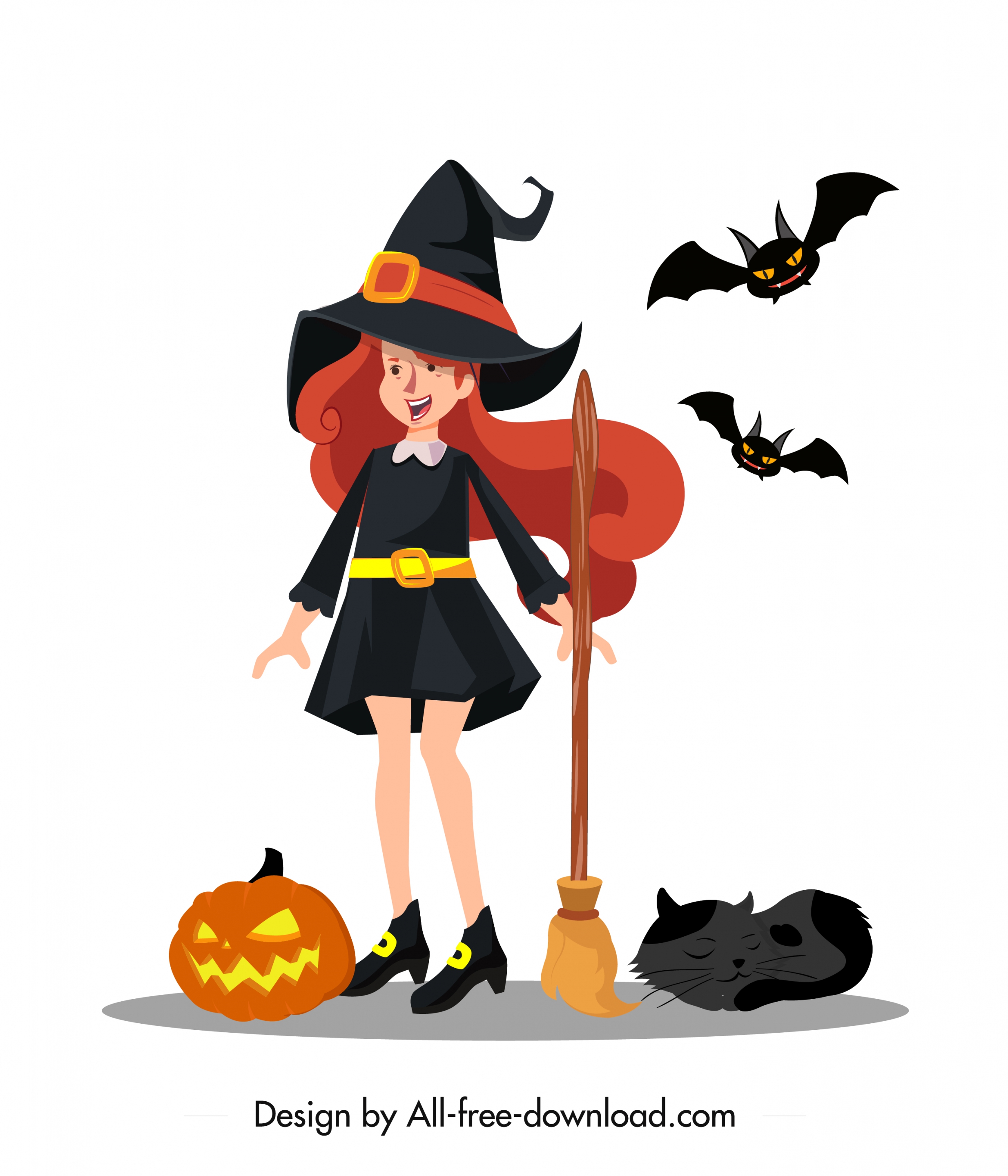 young witch icon cute girl sketch cartoon character