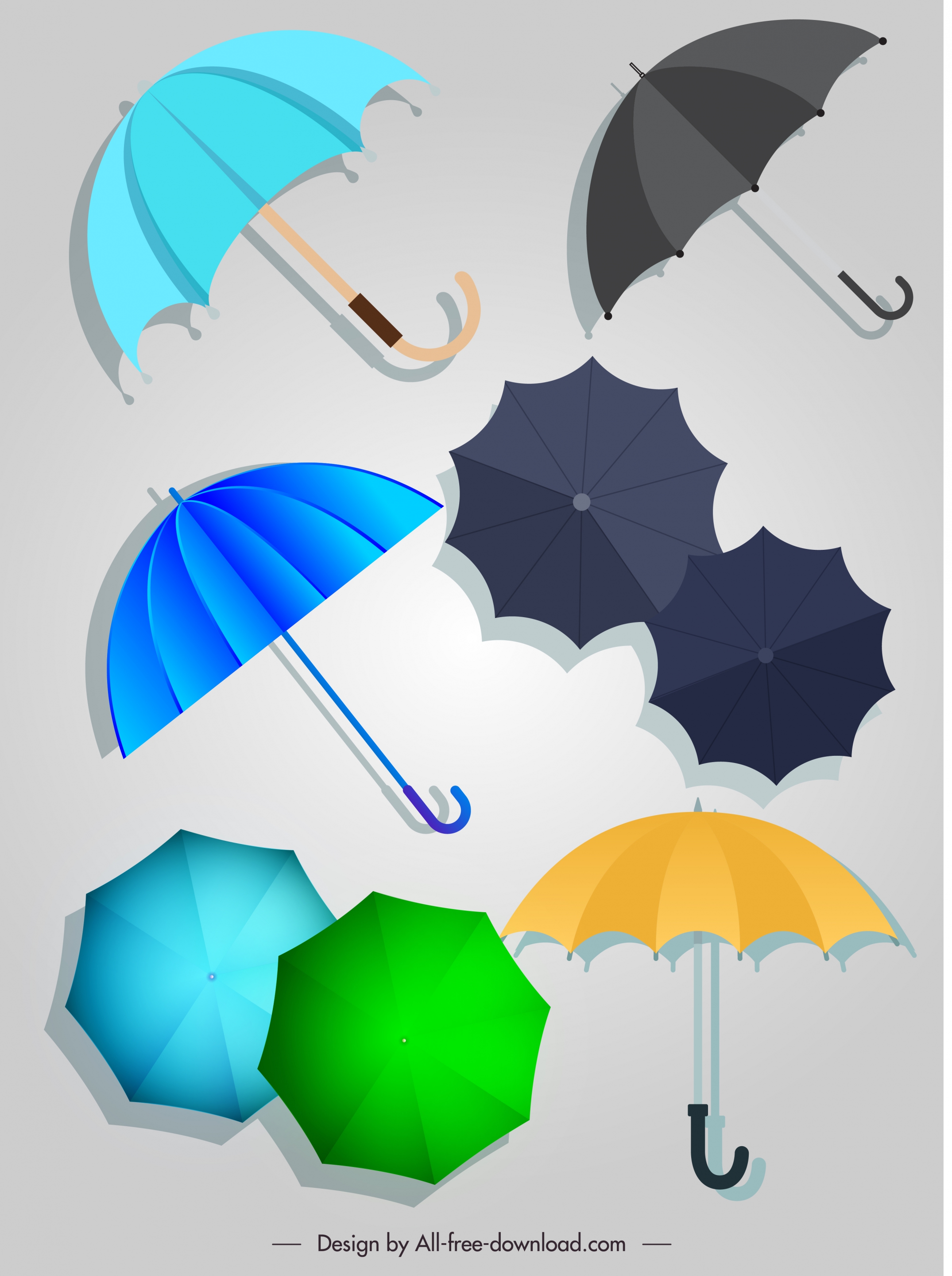 umbrella icons colored flat sketch