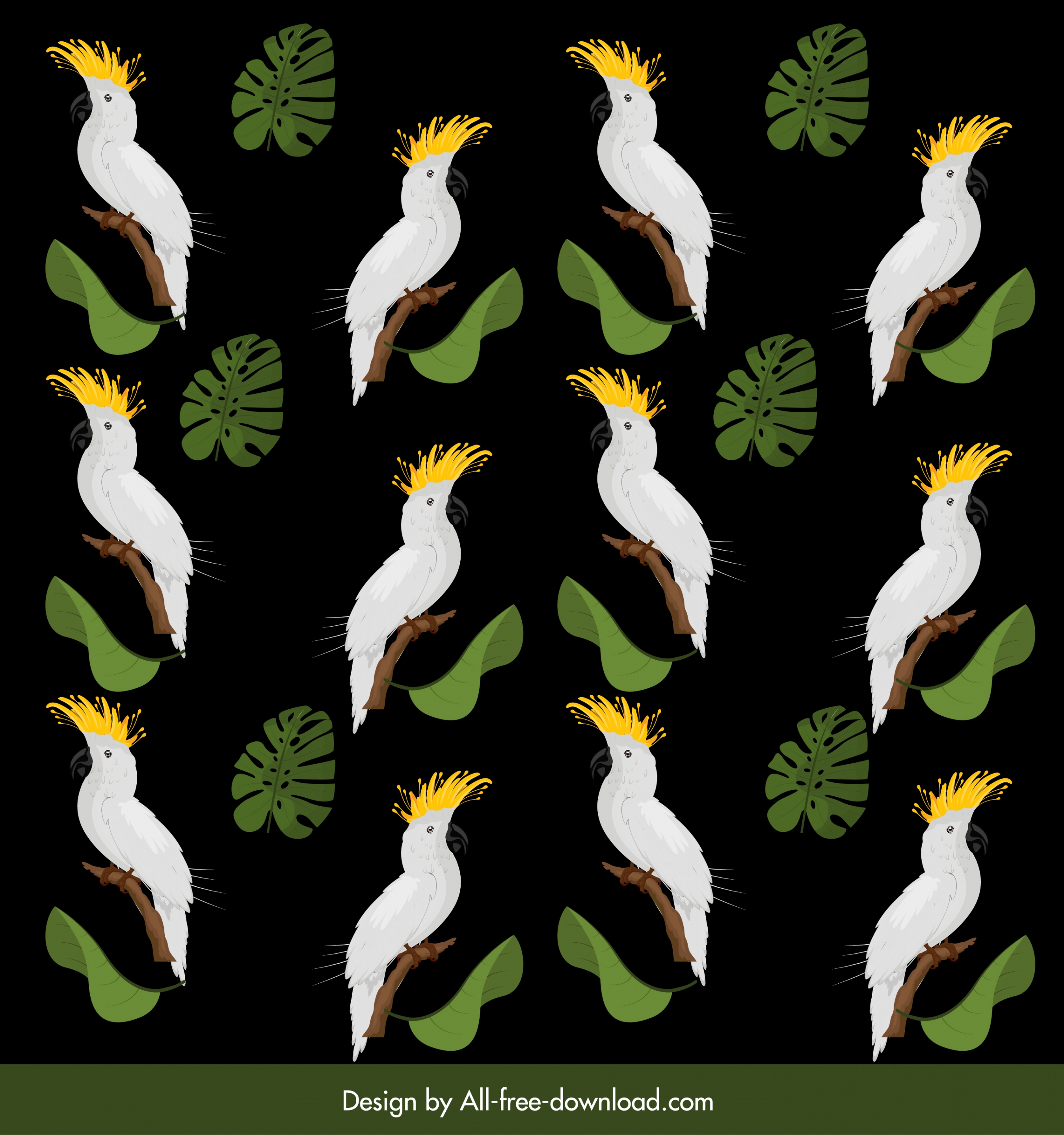 parrots pattern colored contrasted decor repeating design