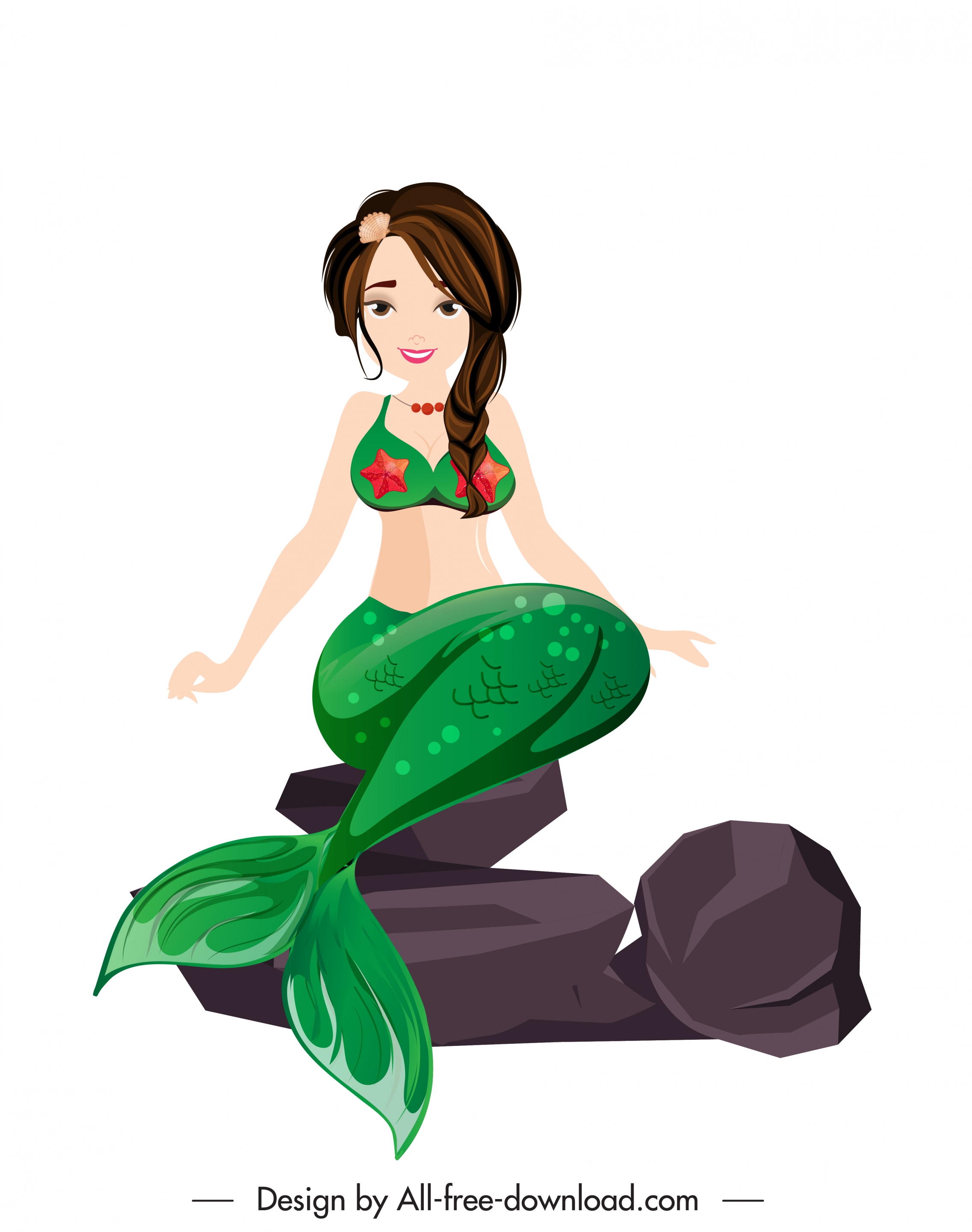 mermaid icon young girl cartoon character sketch