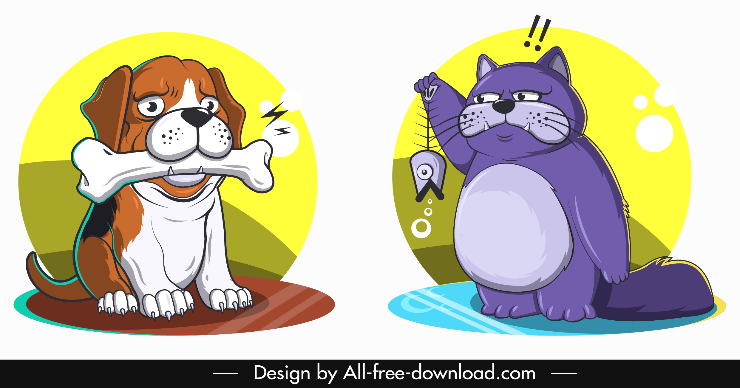 animals avatars dog cat icons sketch cartoon characters