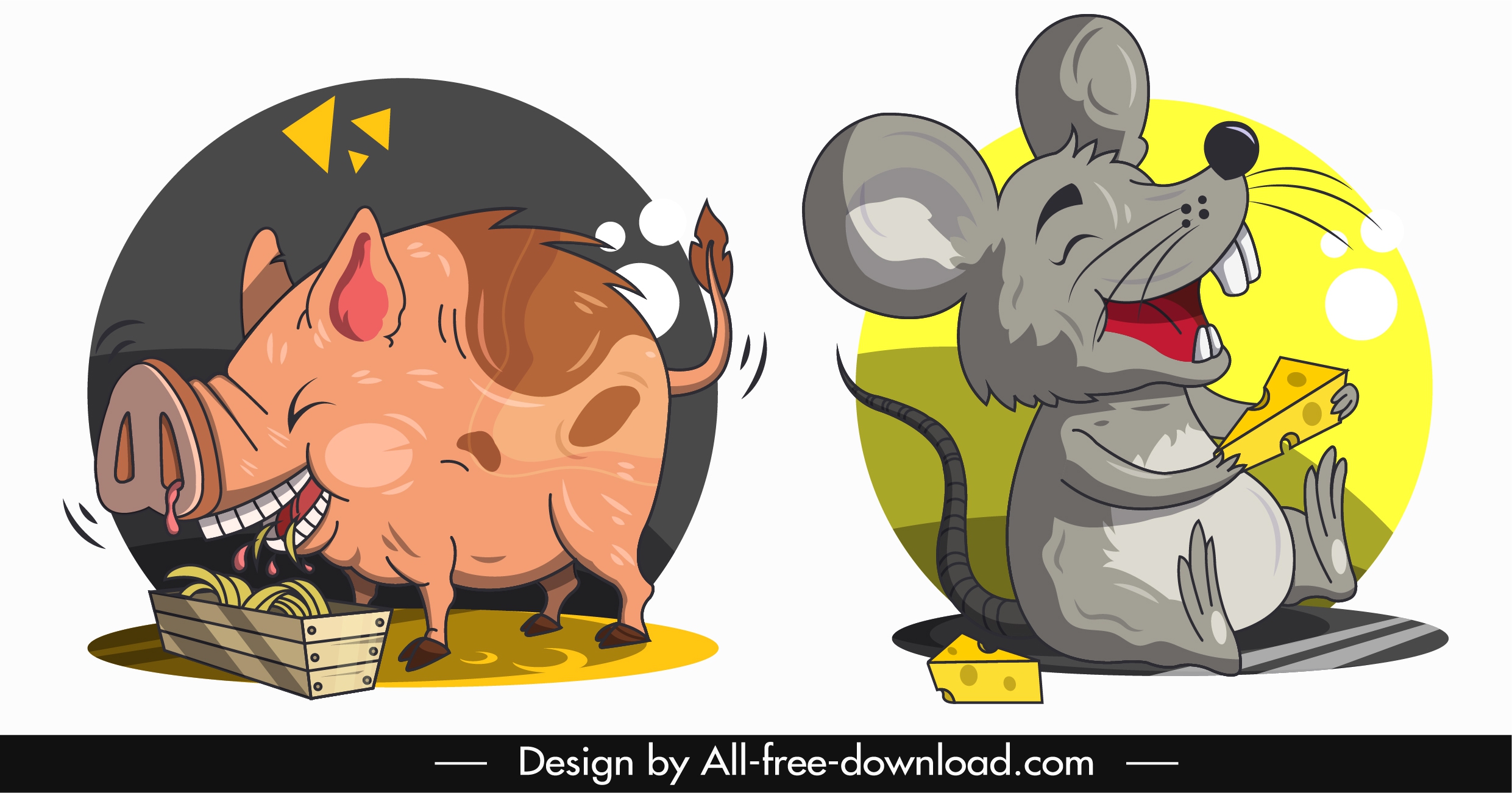 animal icons pig mouse sketch funny cartoon characters