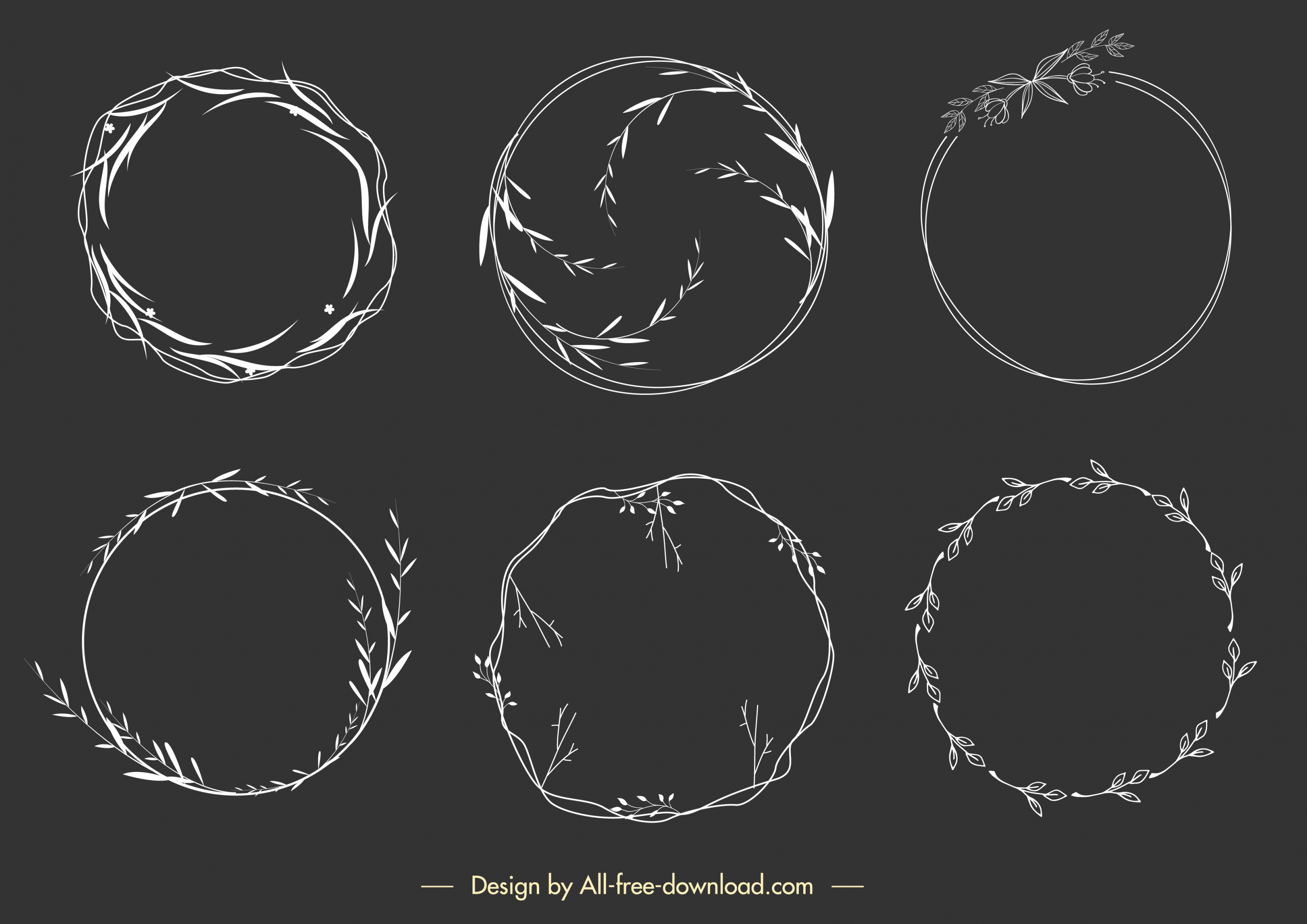 wreath design elements circle leaves decor handdrawn sketch