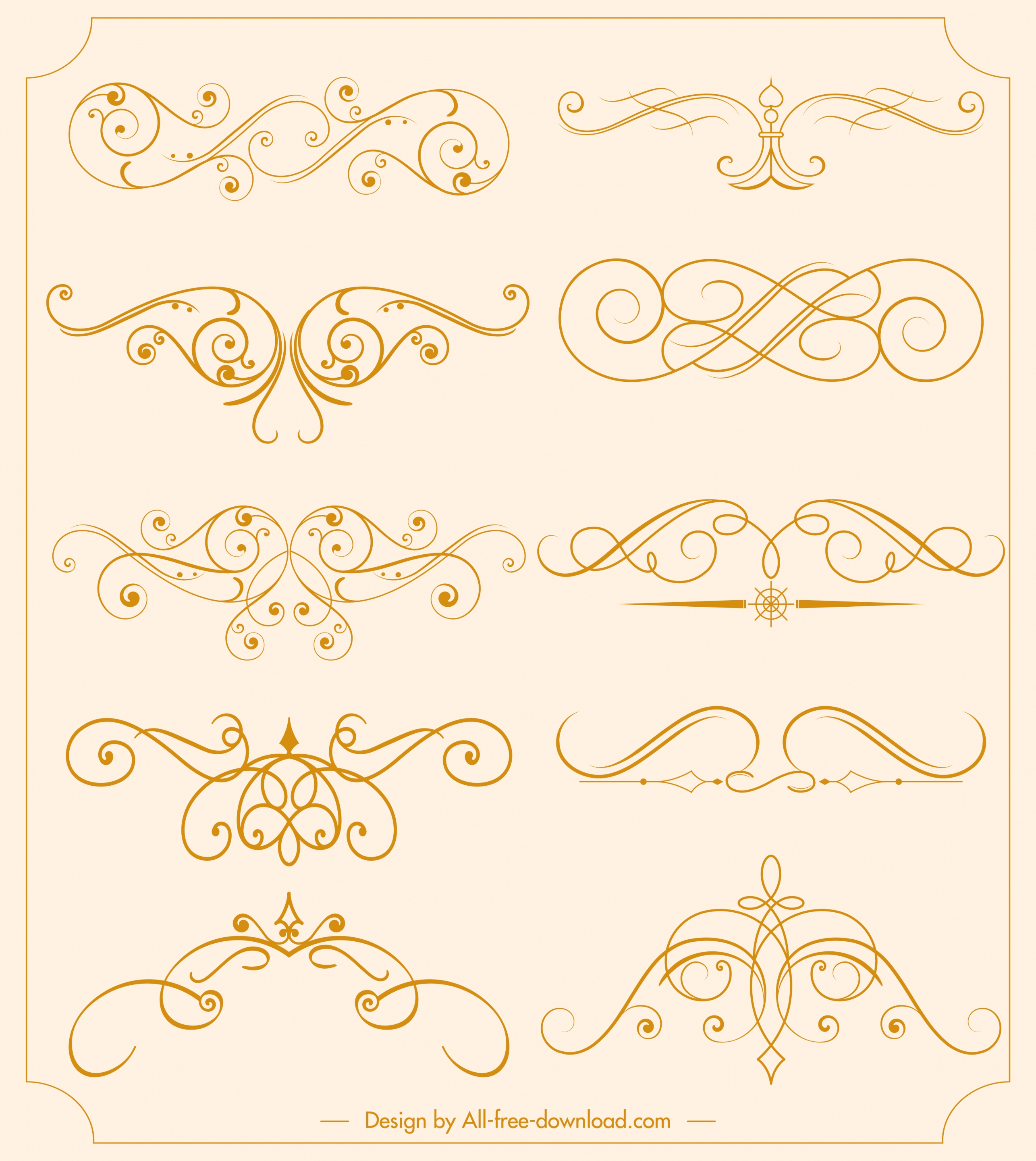 document decorative sets symmetrical swirled sketch