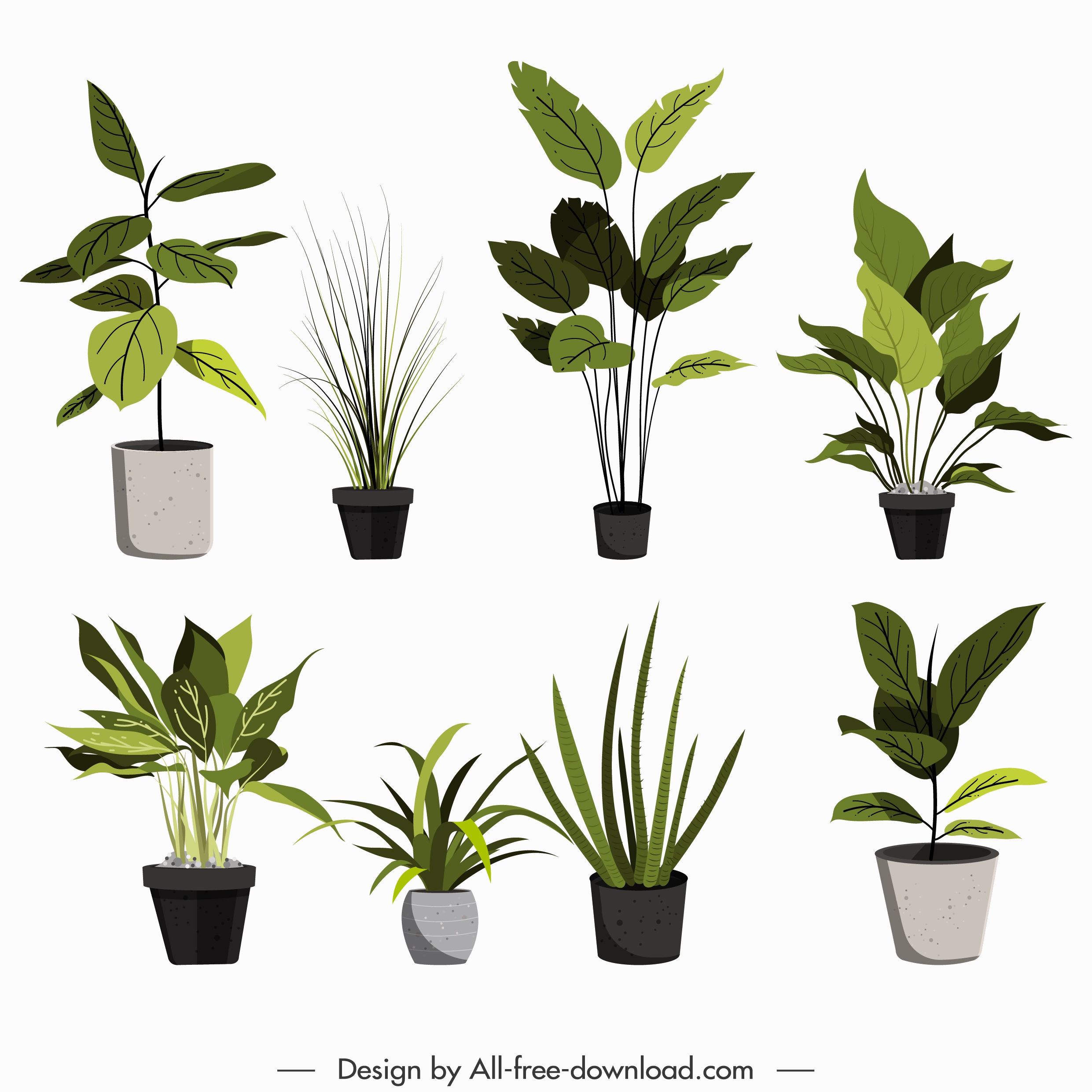 ornamental plants icons pot leaves decor