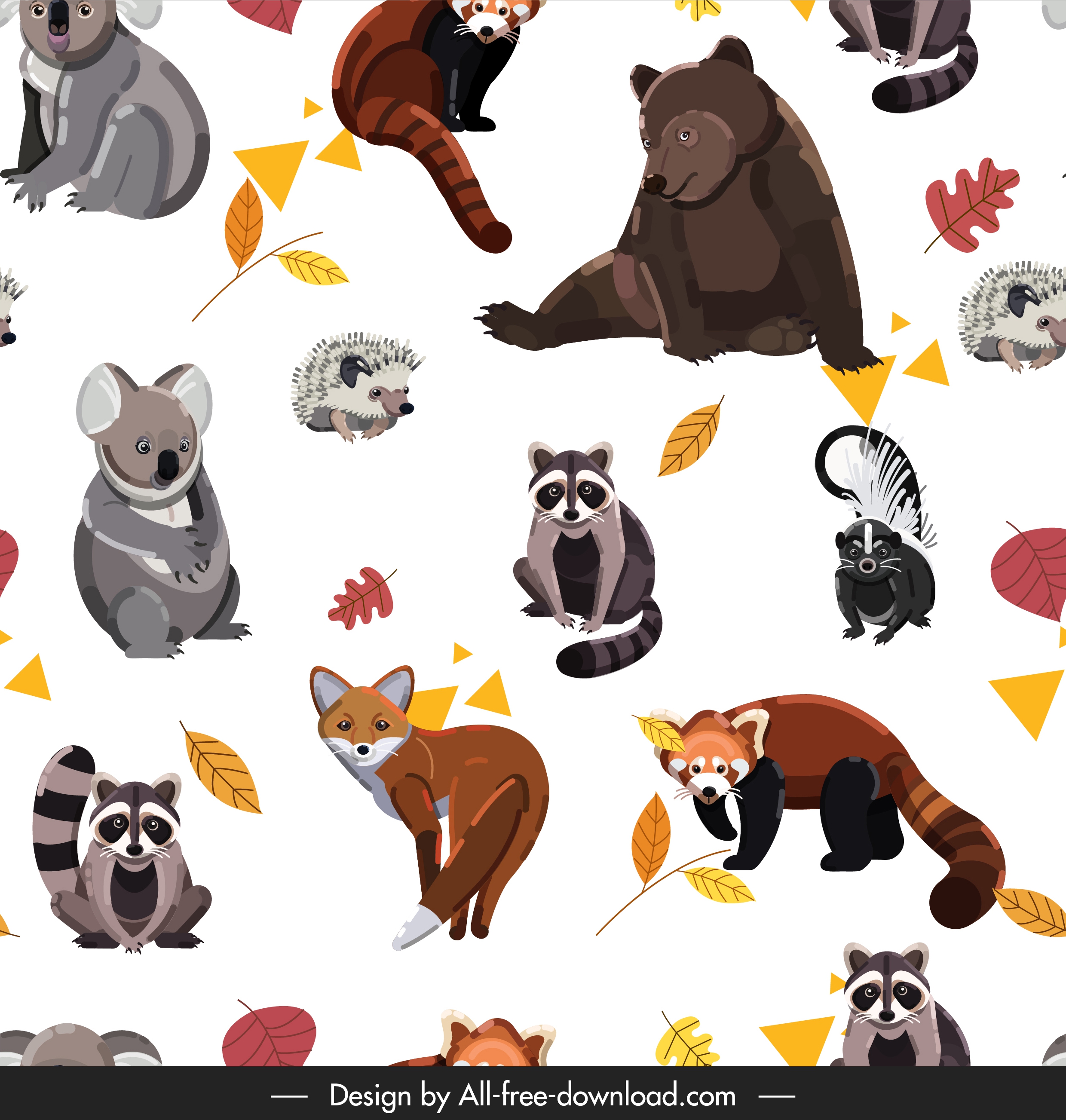 animals pattern bear fox raccoon squirrel koala icons