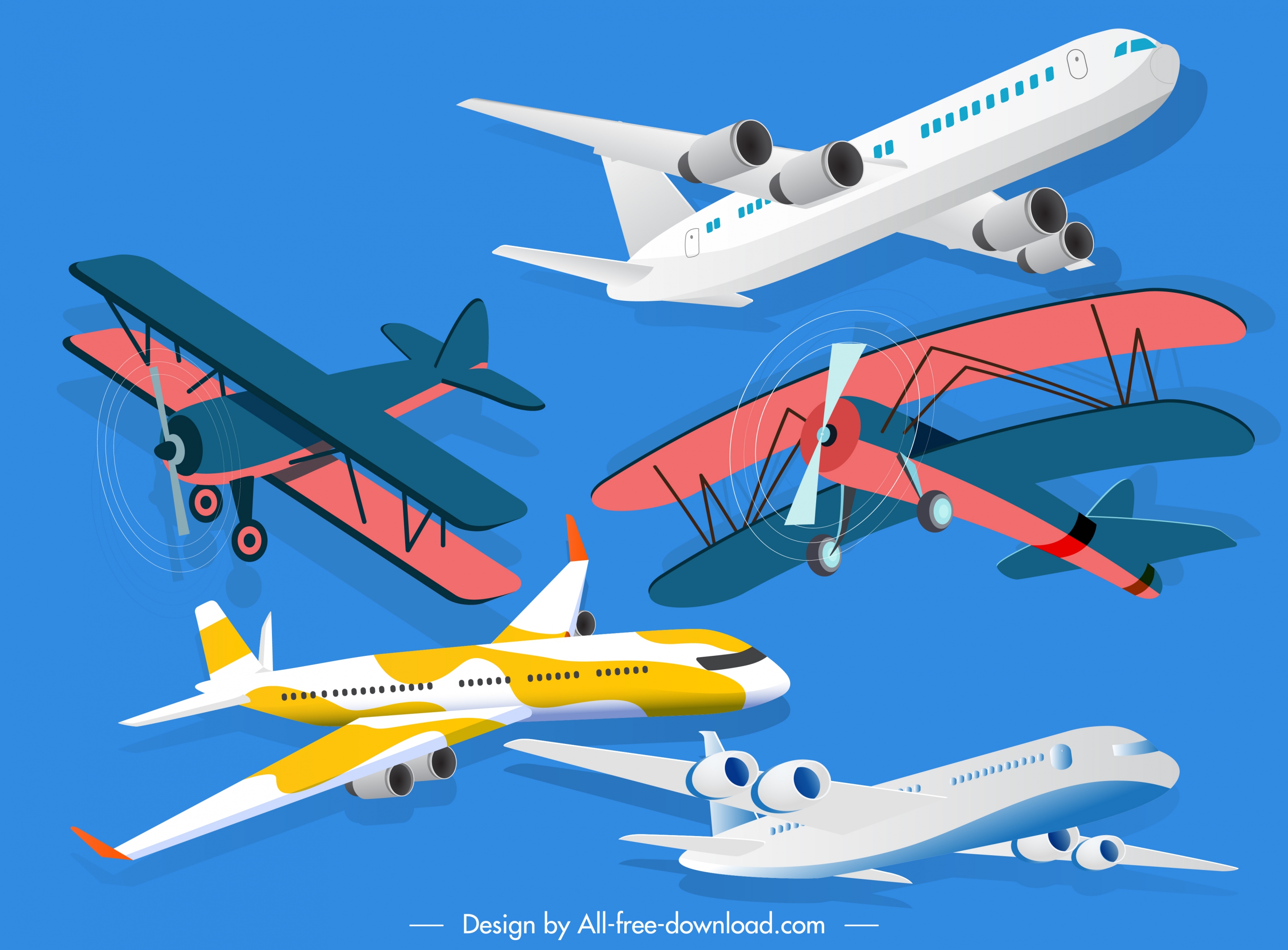 airplane models icons contemporary classical 3d sketch