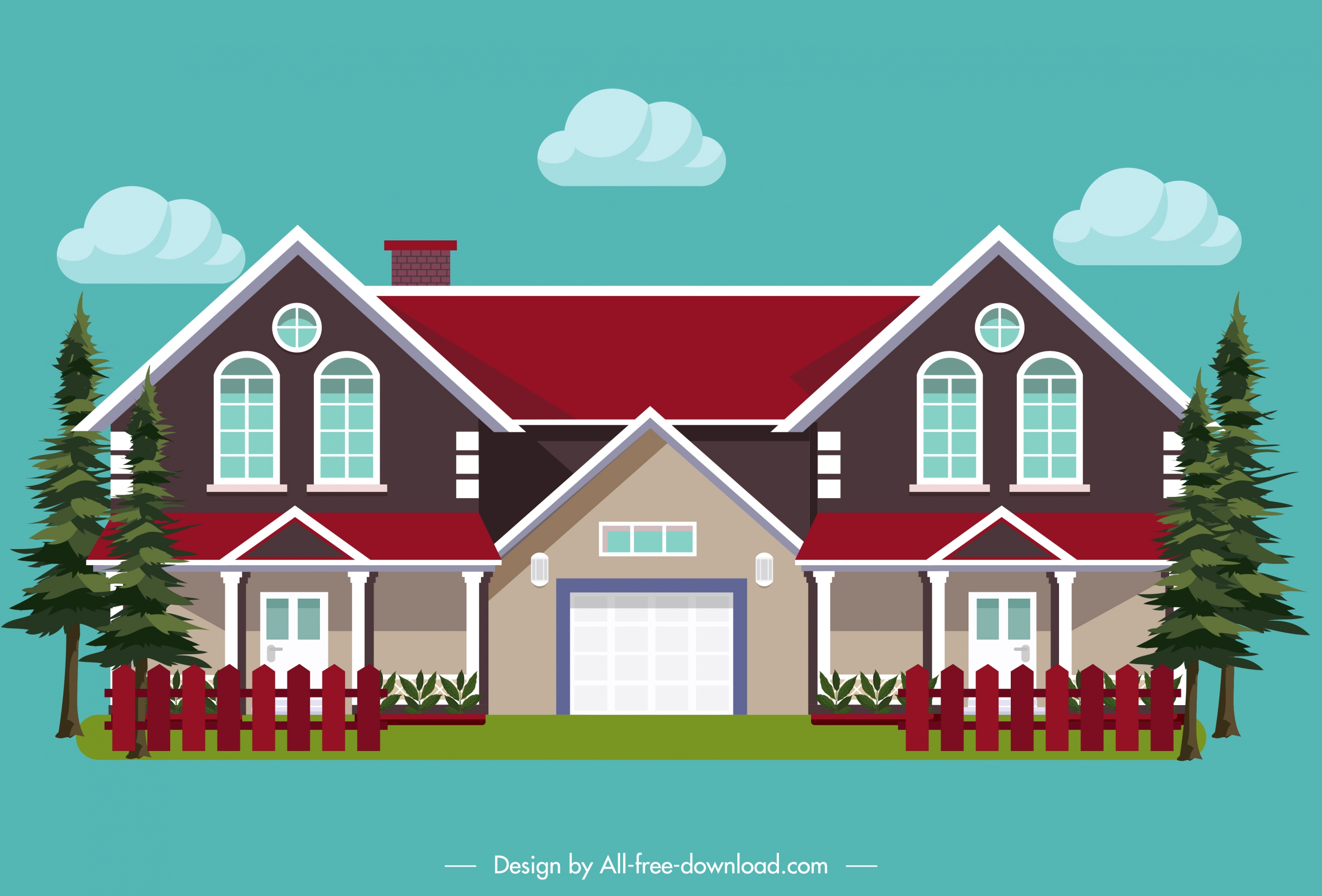 residential house icon facade sketch colored modern design