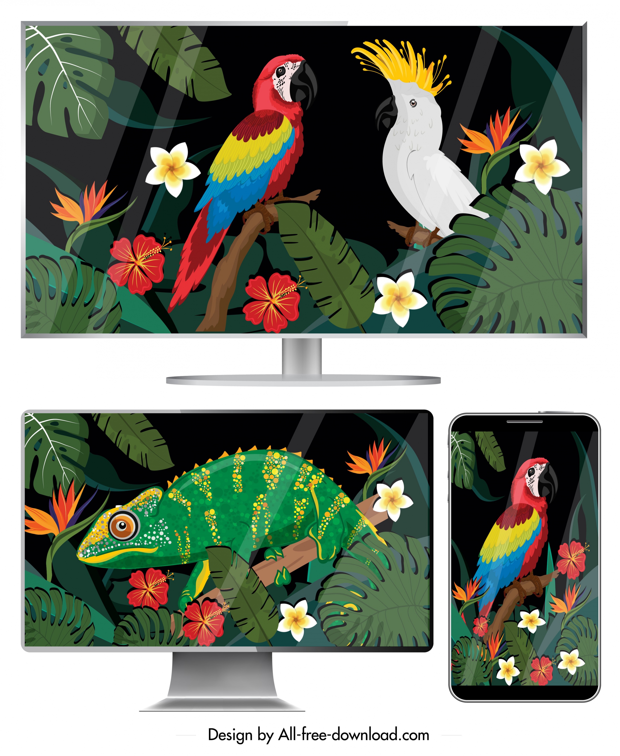 digital screen icons colorful nature elements decor