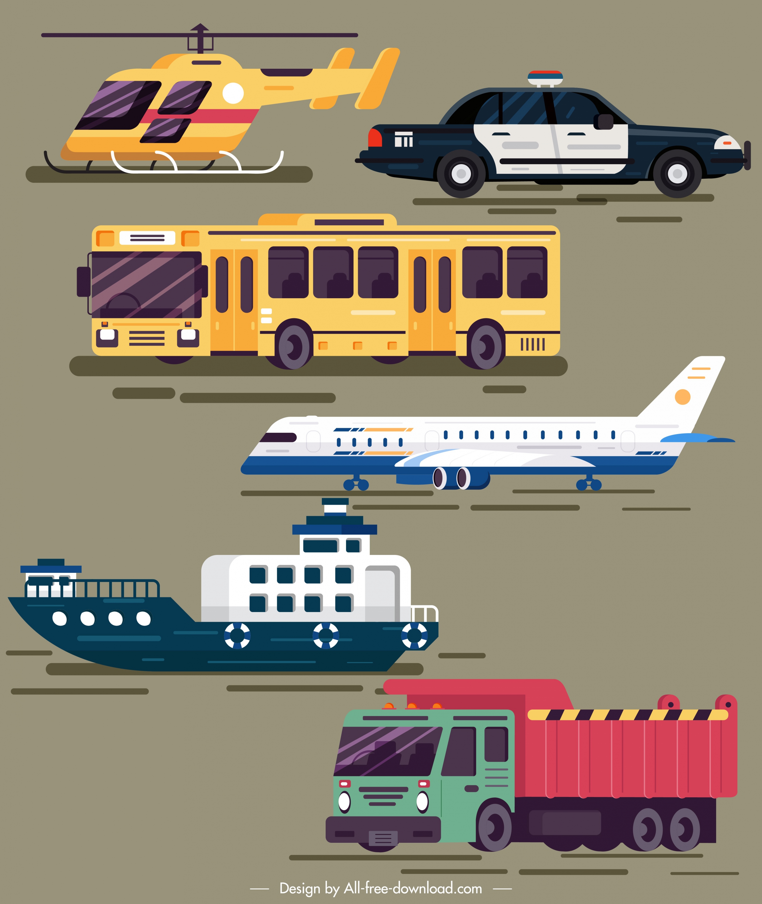 vehicles design elements colored modern sketch