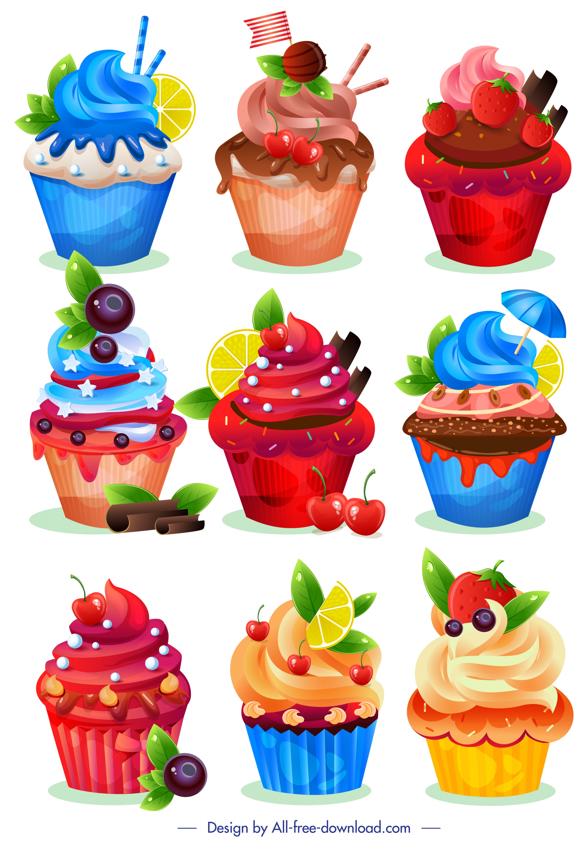 cupcakes templates collection colorful modern fruity chocolate decor