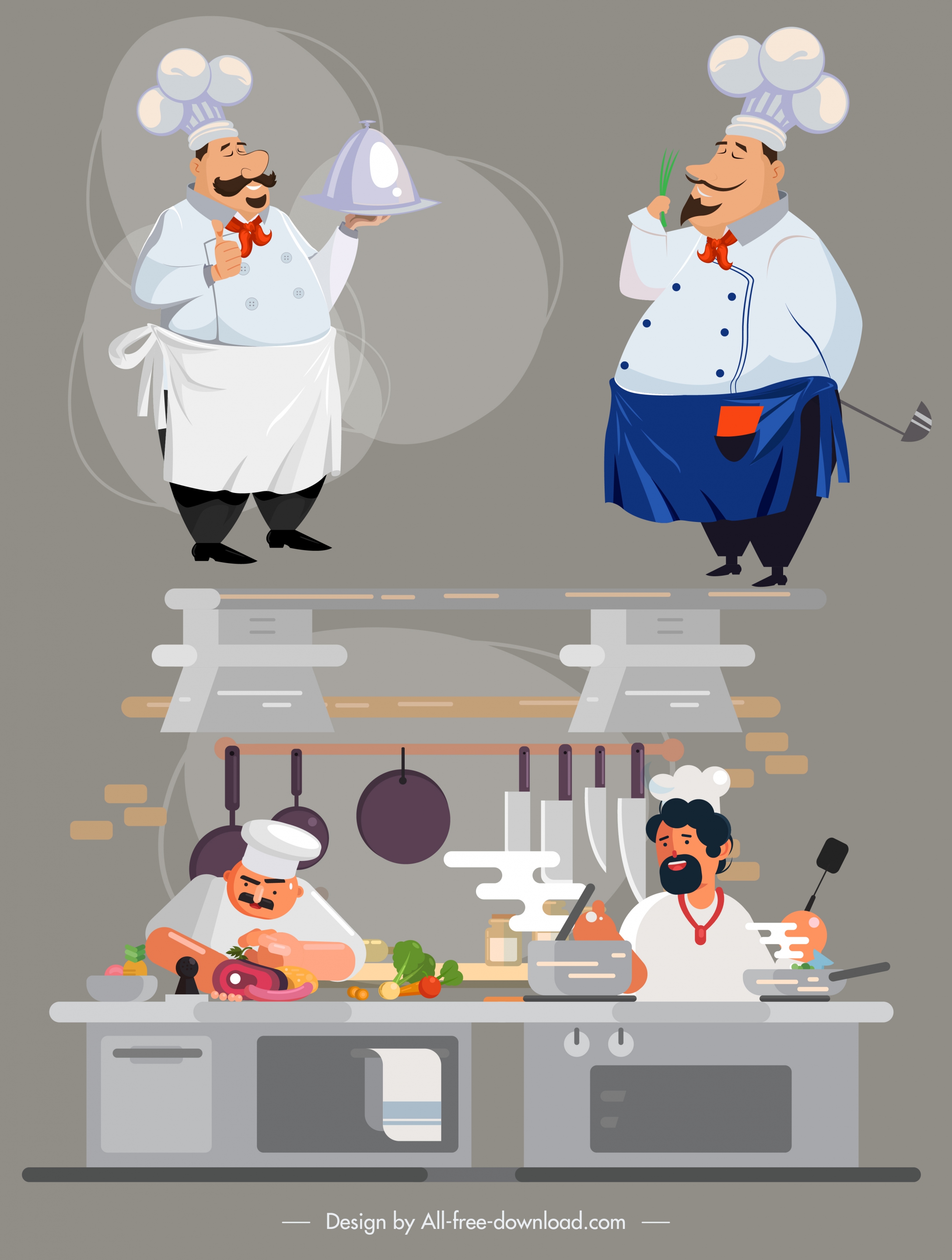 chef career icons cartoon characters sketch