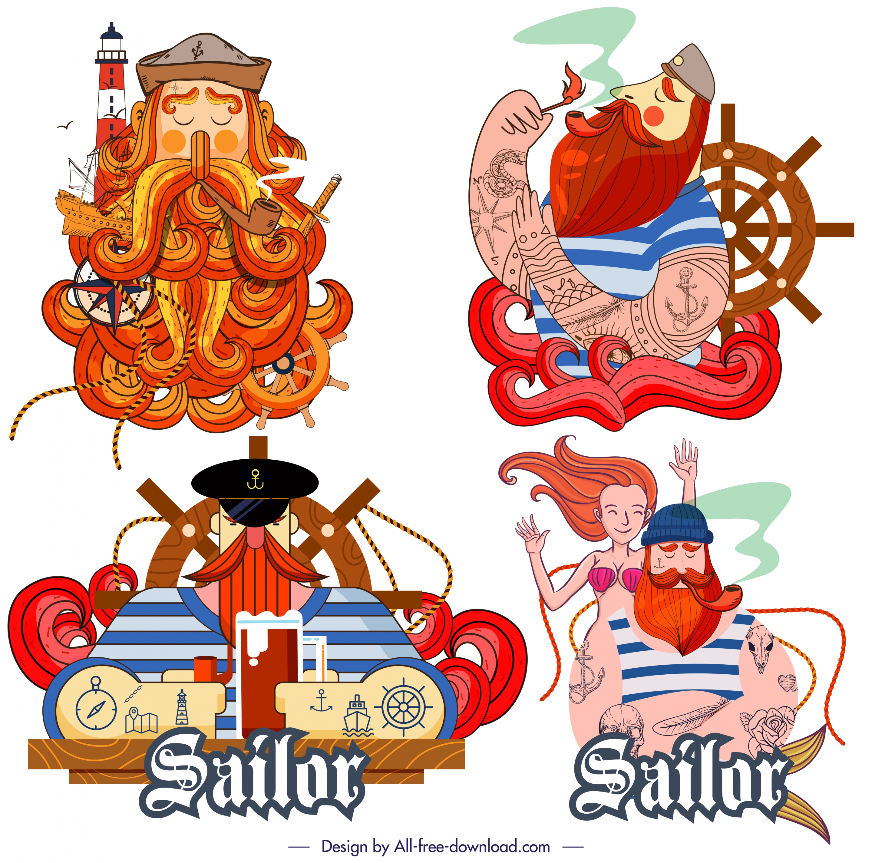 sailor icons colorful classical design