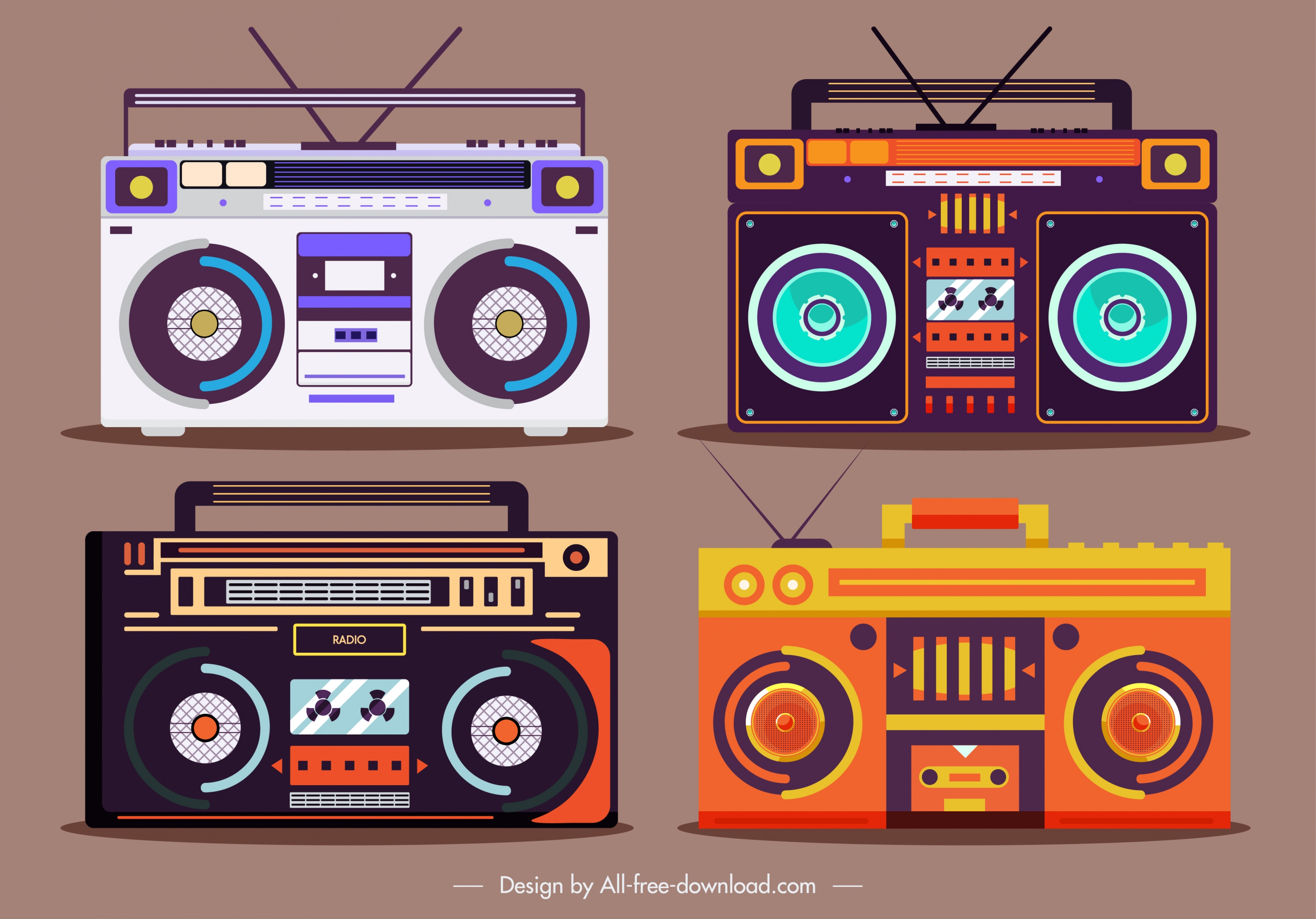 radio models icons classical colorful sketch