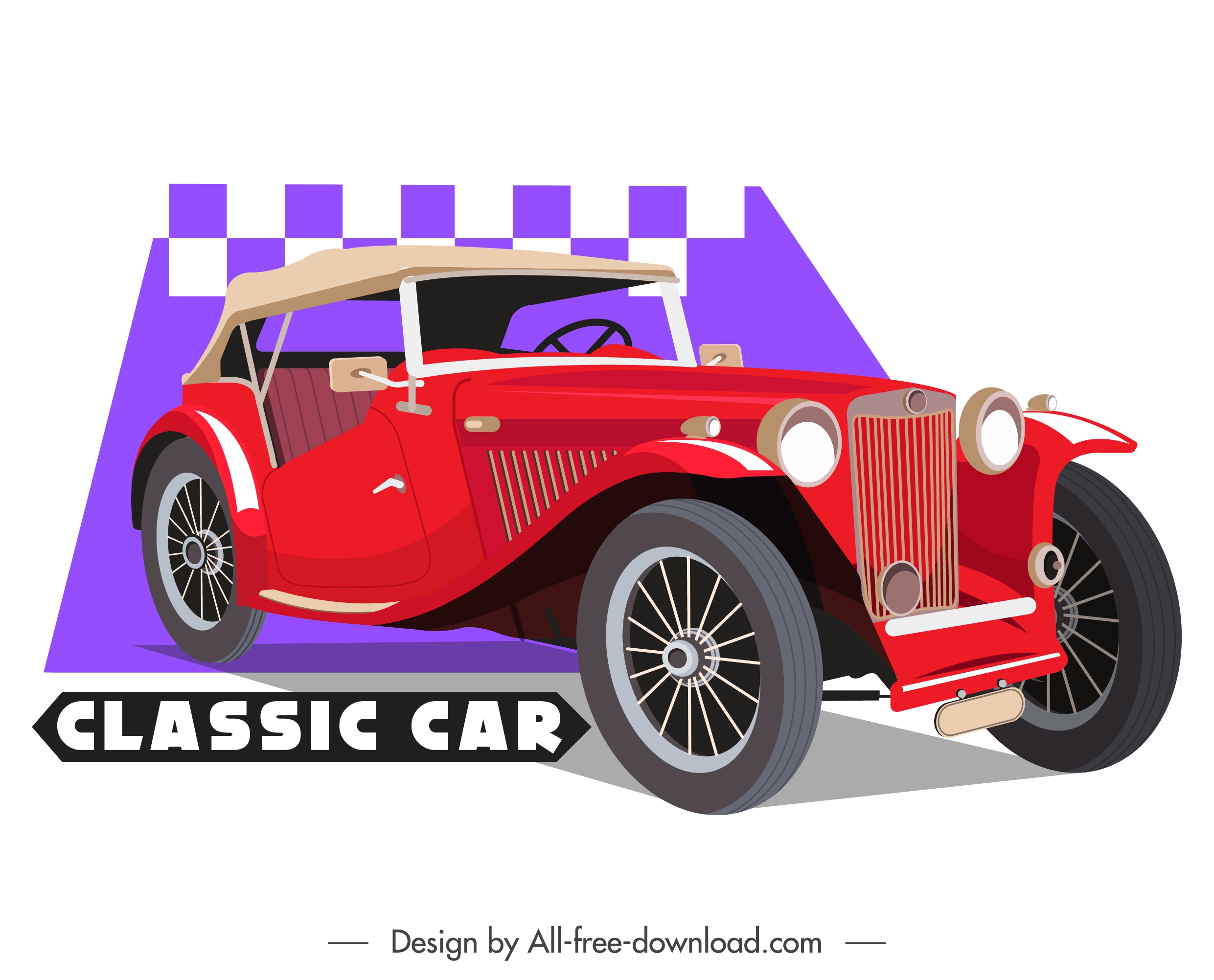 classic car template red luxury decor 3d design