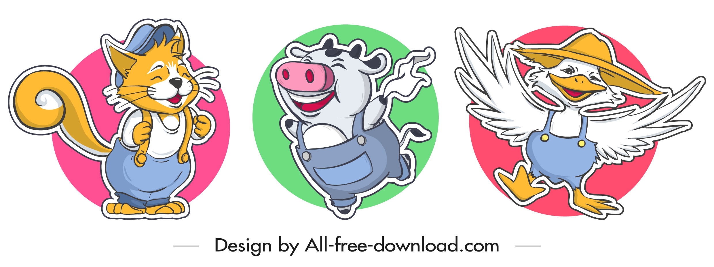 animal stickers templates cat pig duck icons