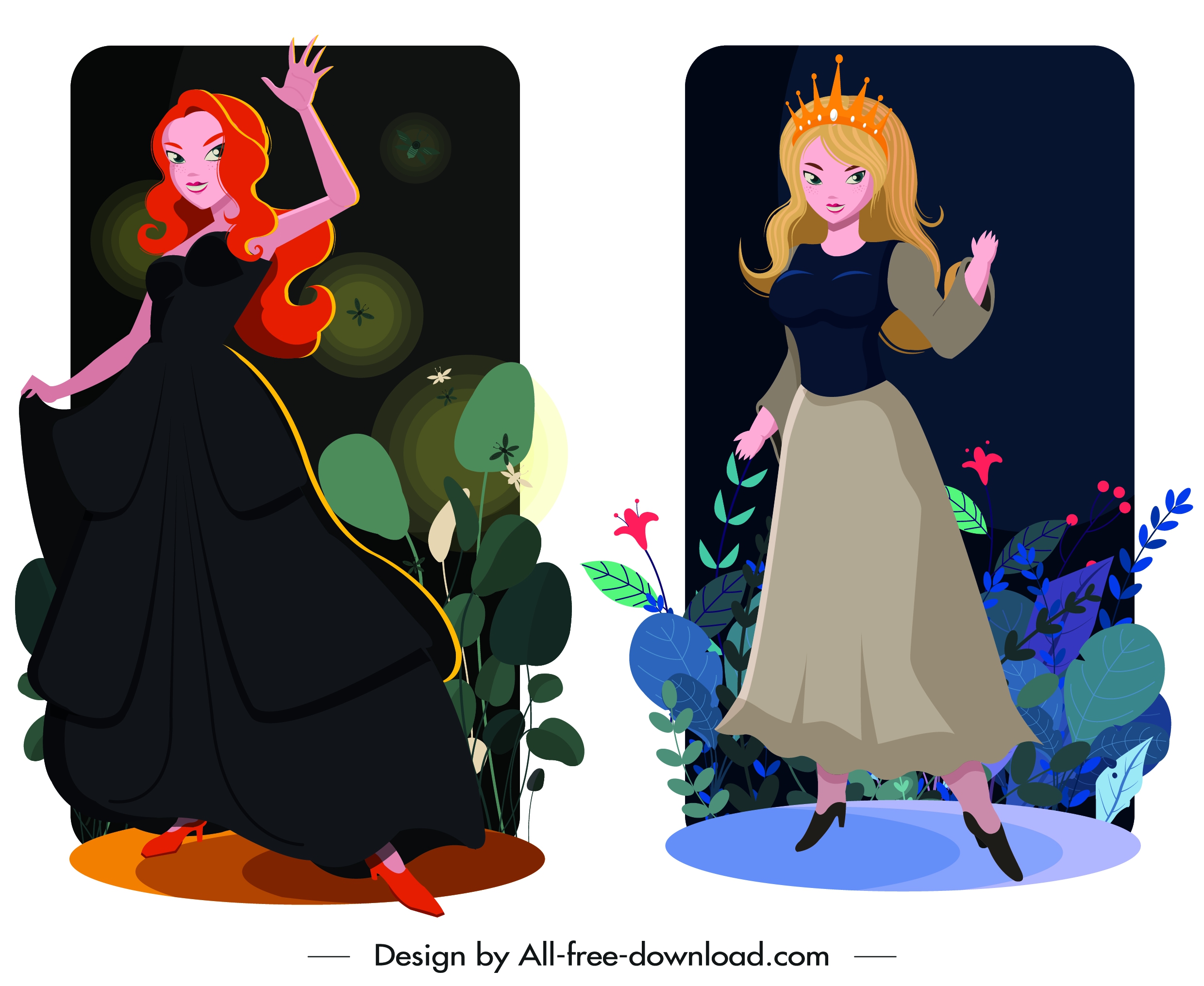 princess card templates elegant girl icons cartoon design