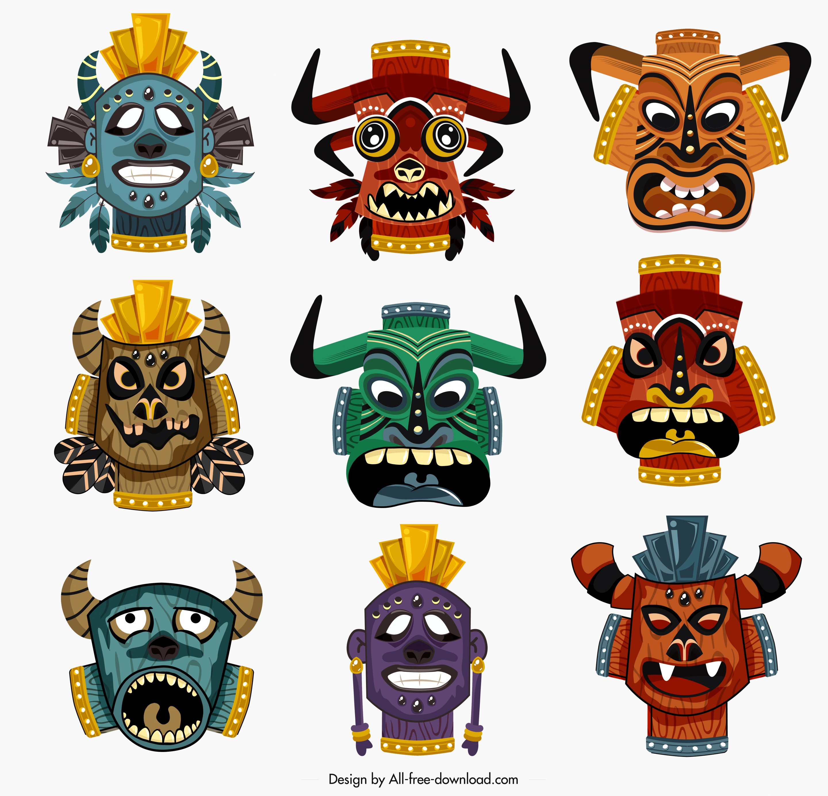 tribal masks templates collection colorful horror design