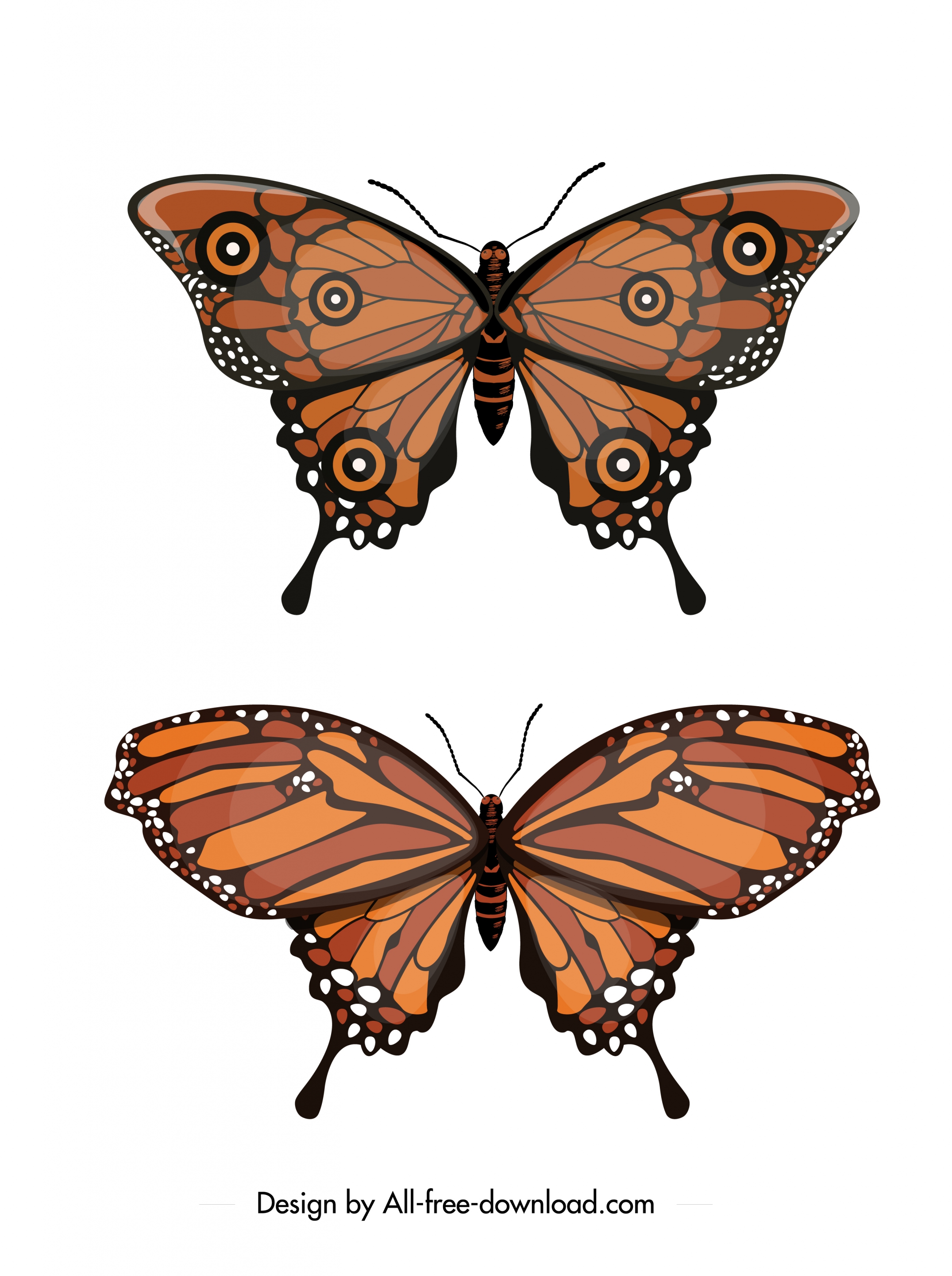 butterfly icons modern brown sketch