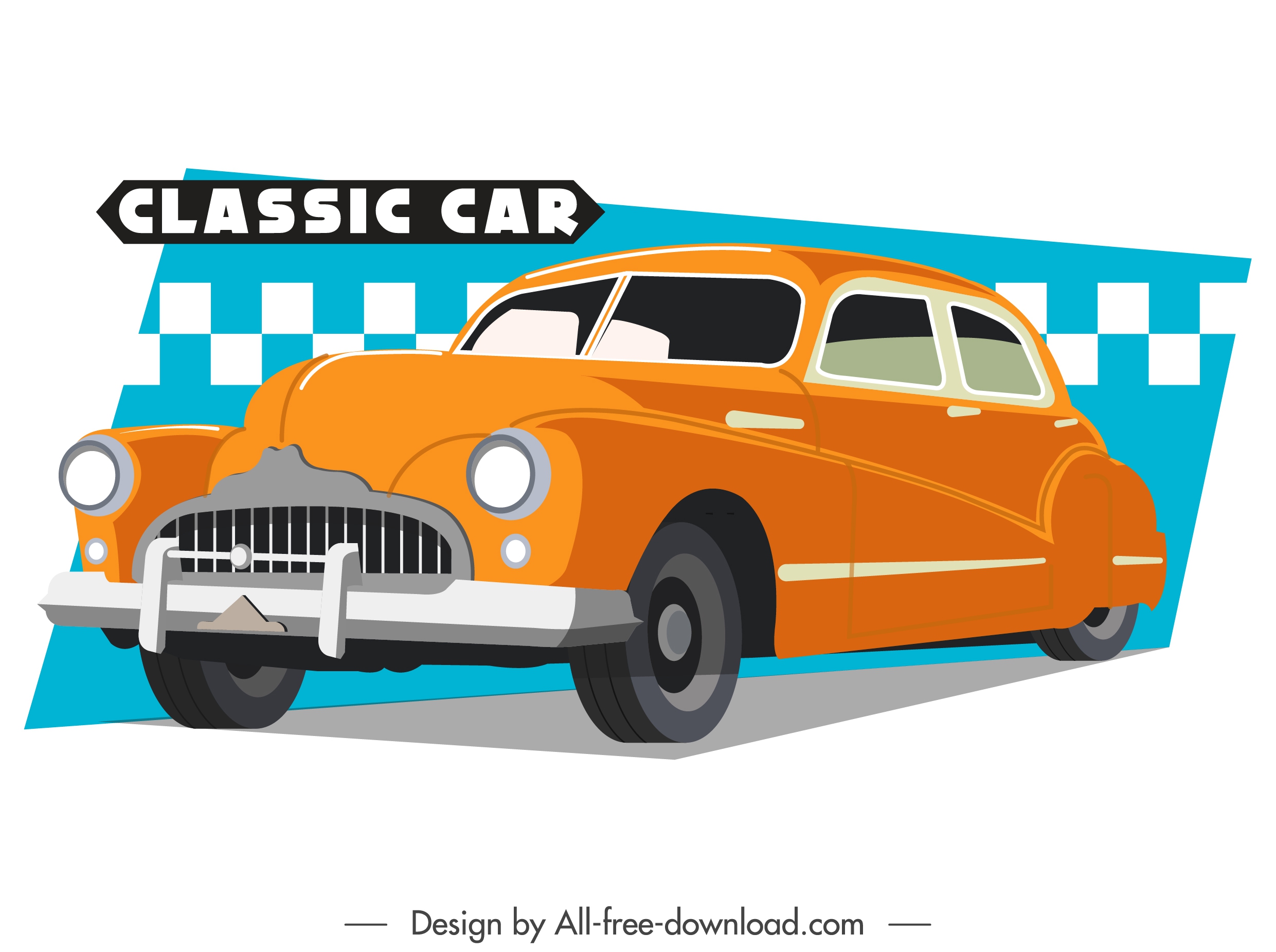 classical car icon orange 3d sketch