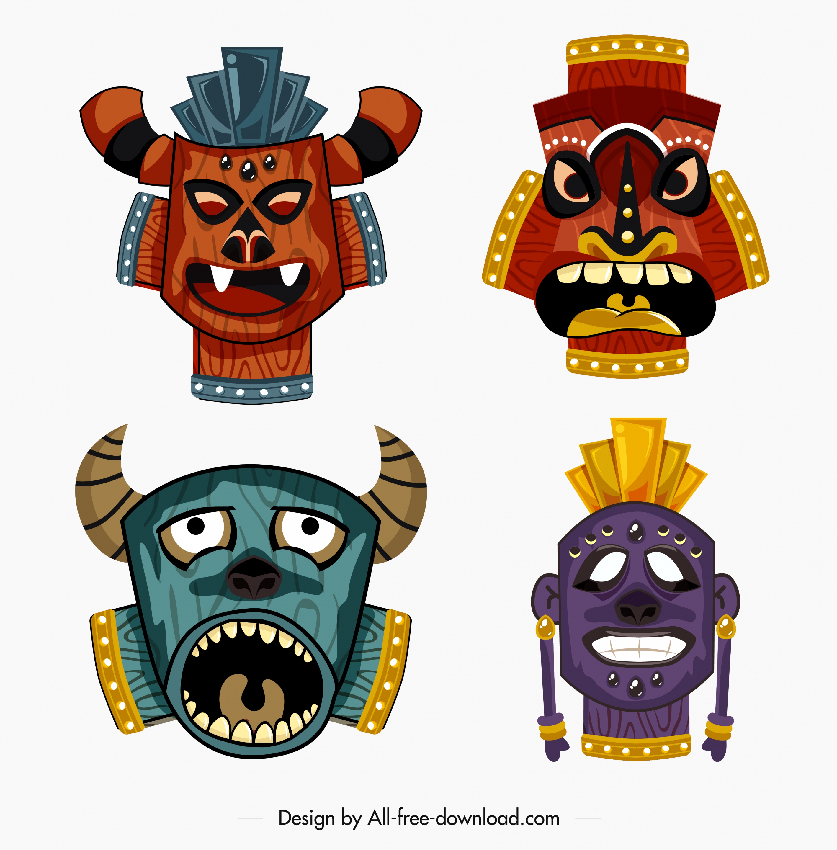 tribal masks templates colorful design horror ornament