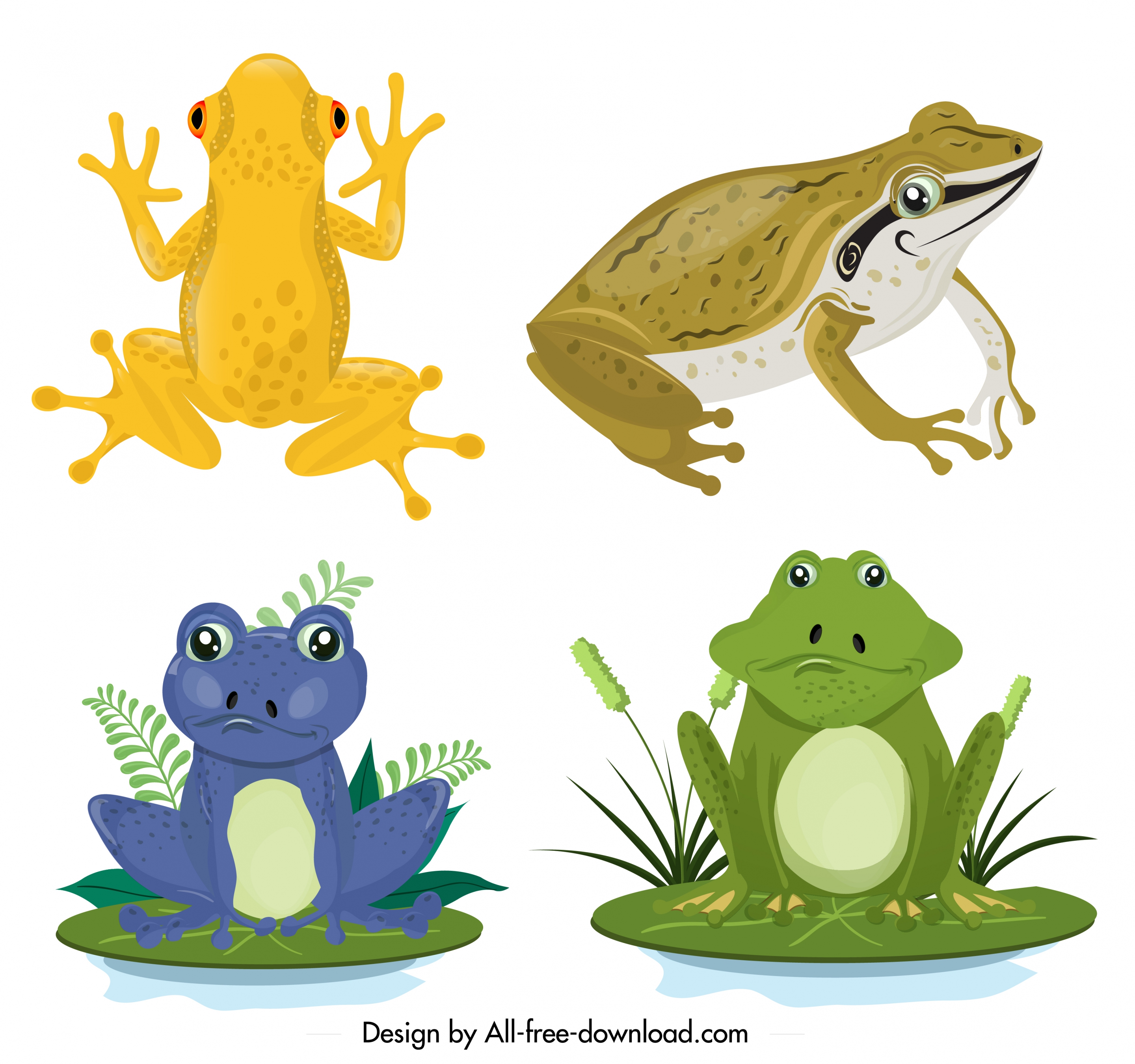 frog wild animals icons sets colored cartoon sketch