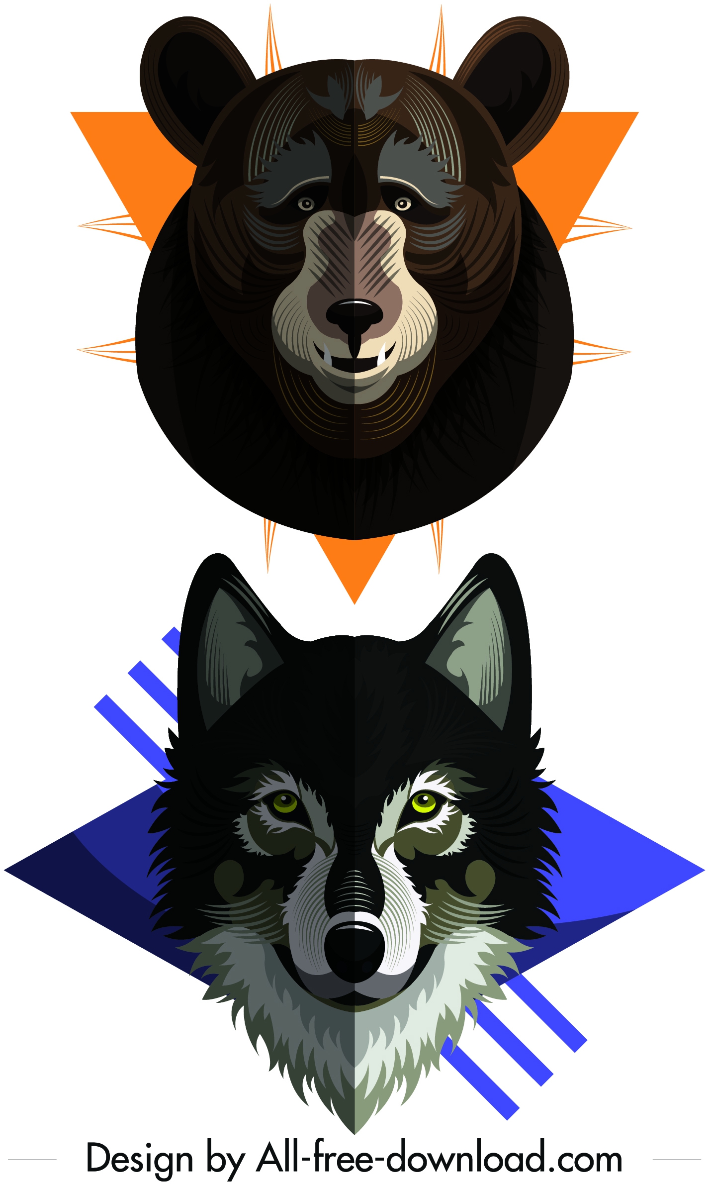 wild animal icons bear wolf heads decor