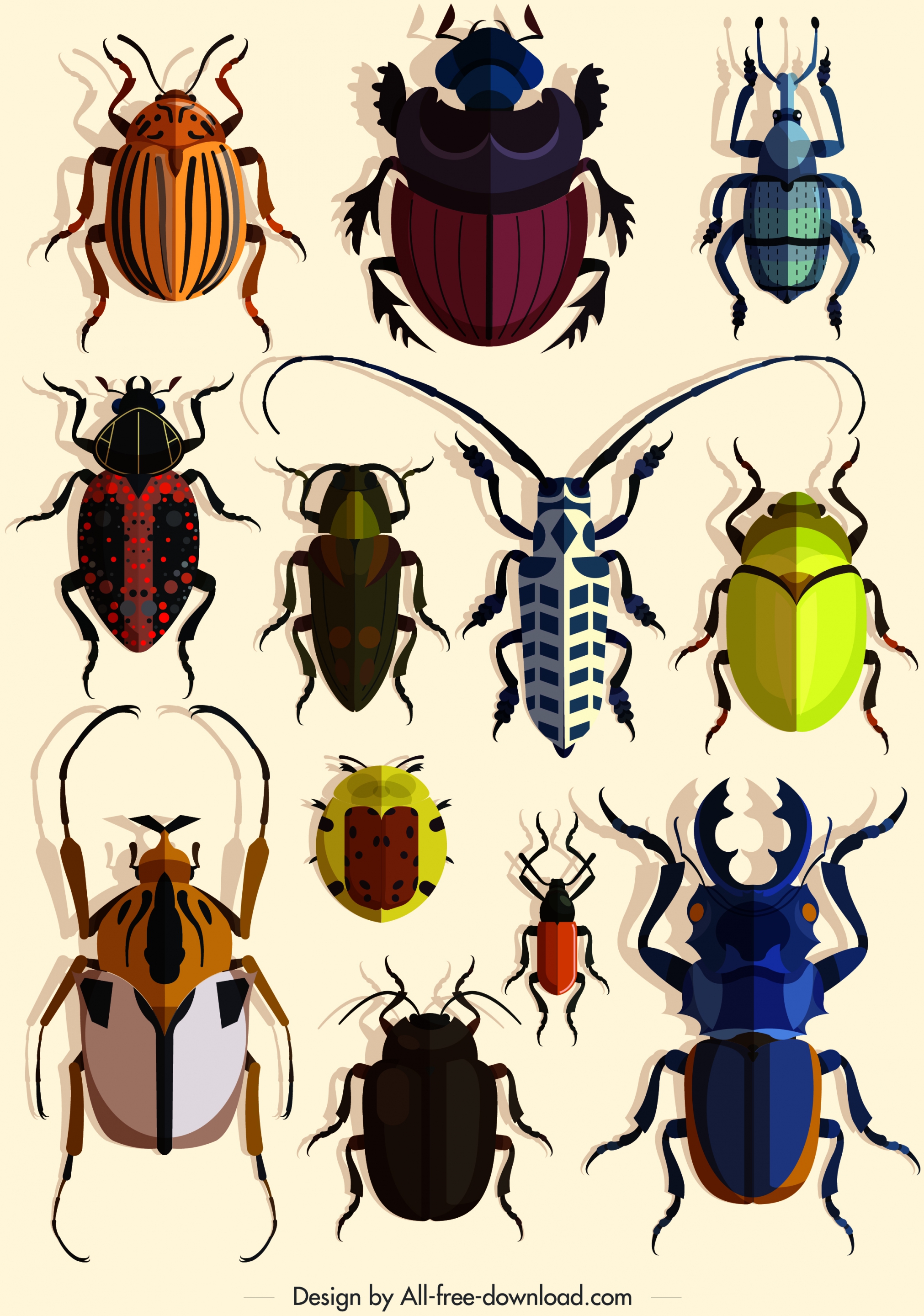 insects design elements bugs species icons colorful design