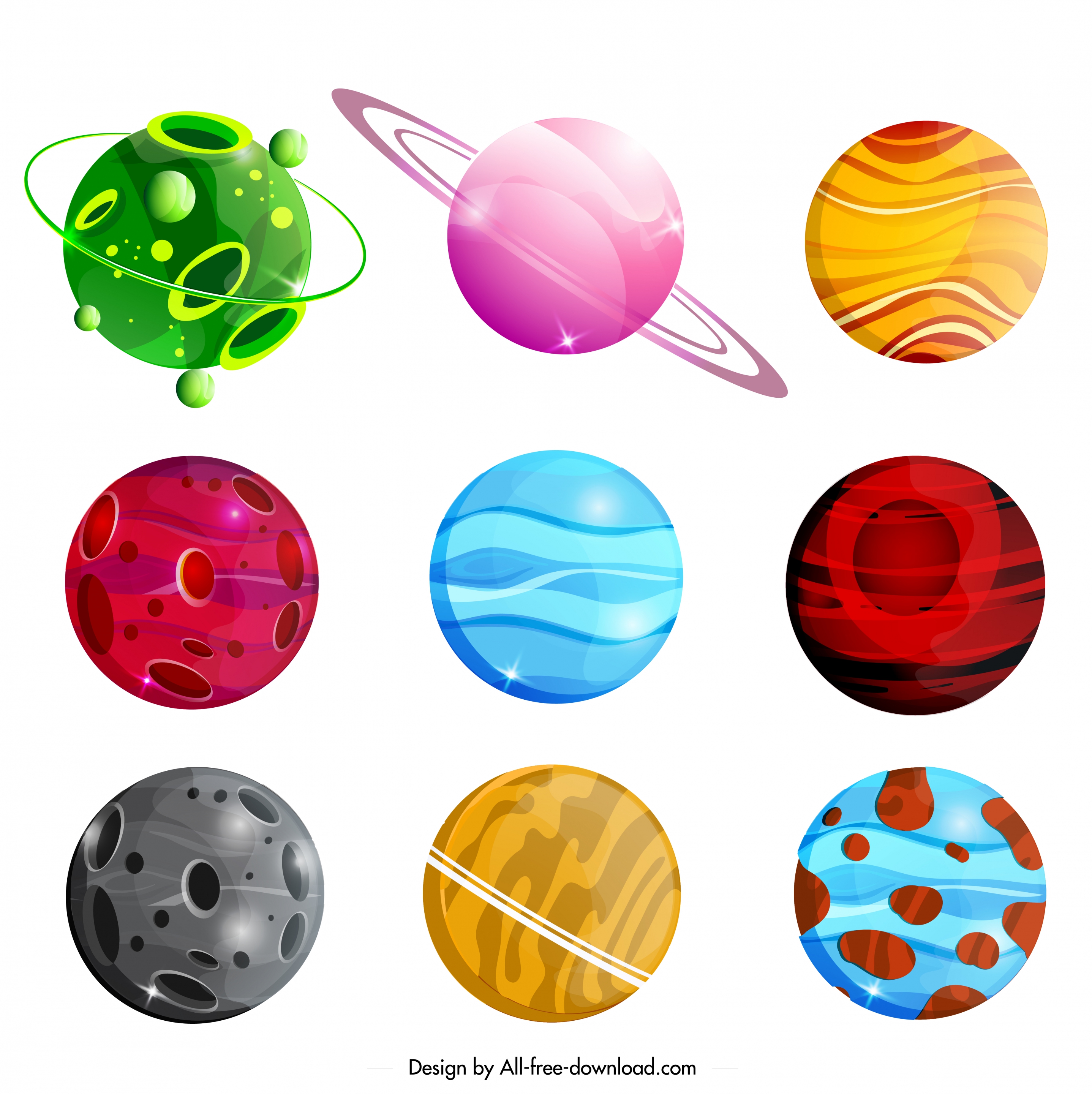 planets icons collection colorful modern decor circles design