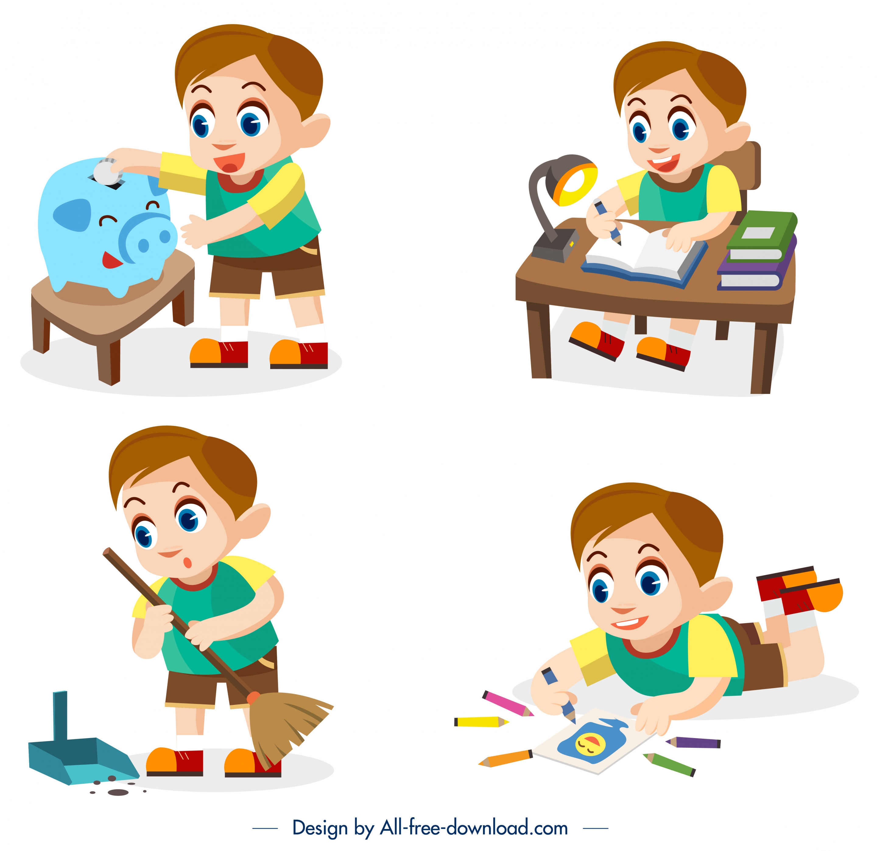 childhood background sets daily work themes cartoon design