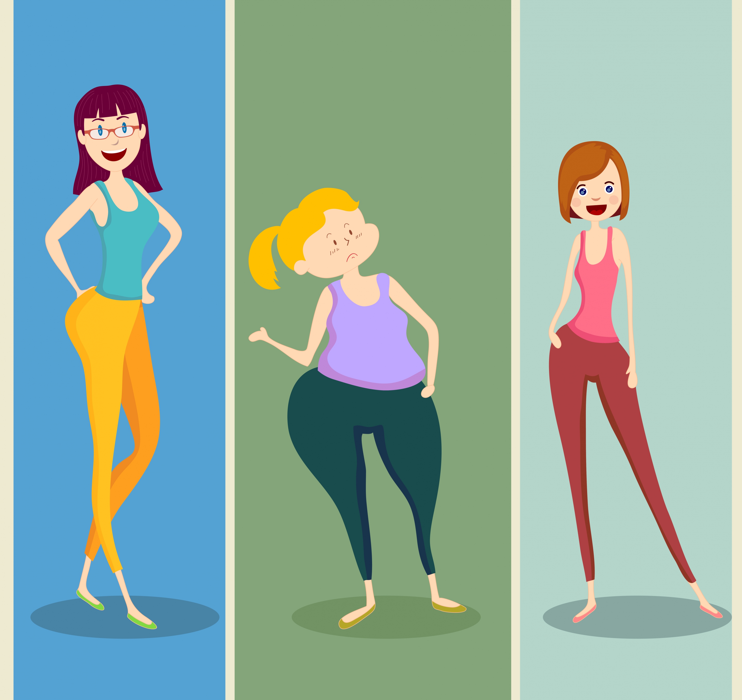 body fitness icons cartoon girl characters