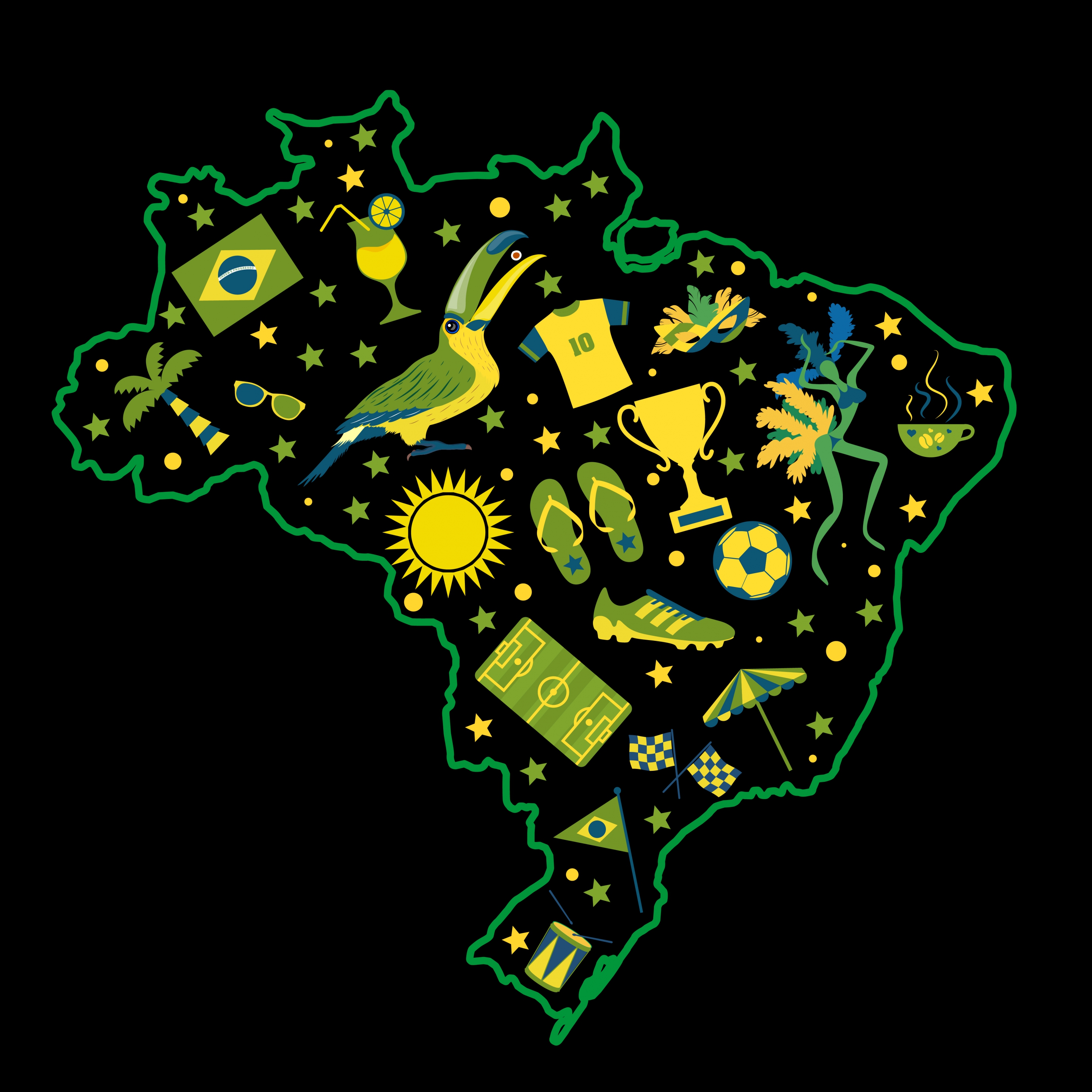 brazil background green yellow map symbols decor