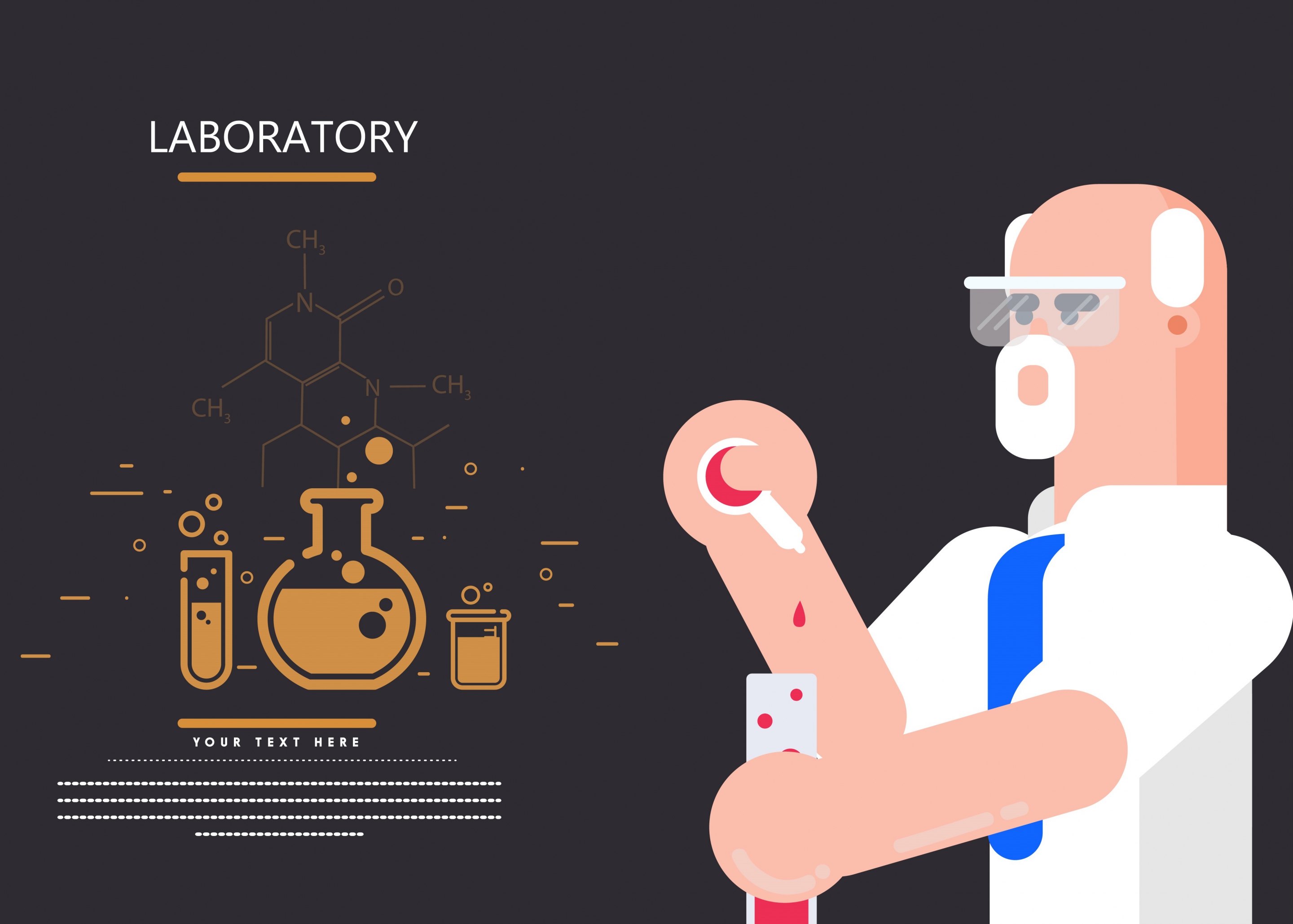 laboratory banner male scientist tool molecule icons decor