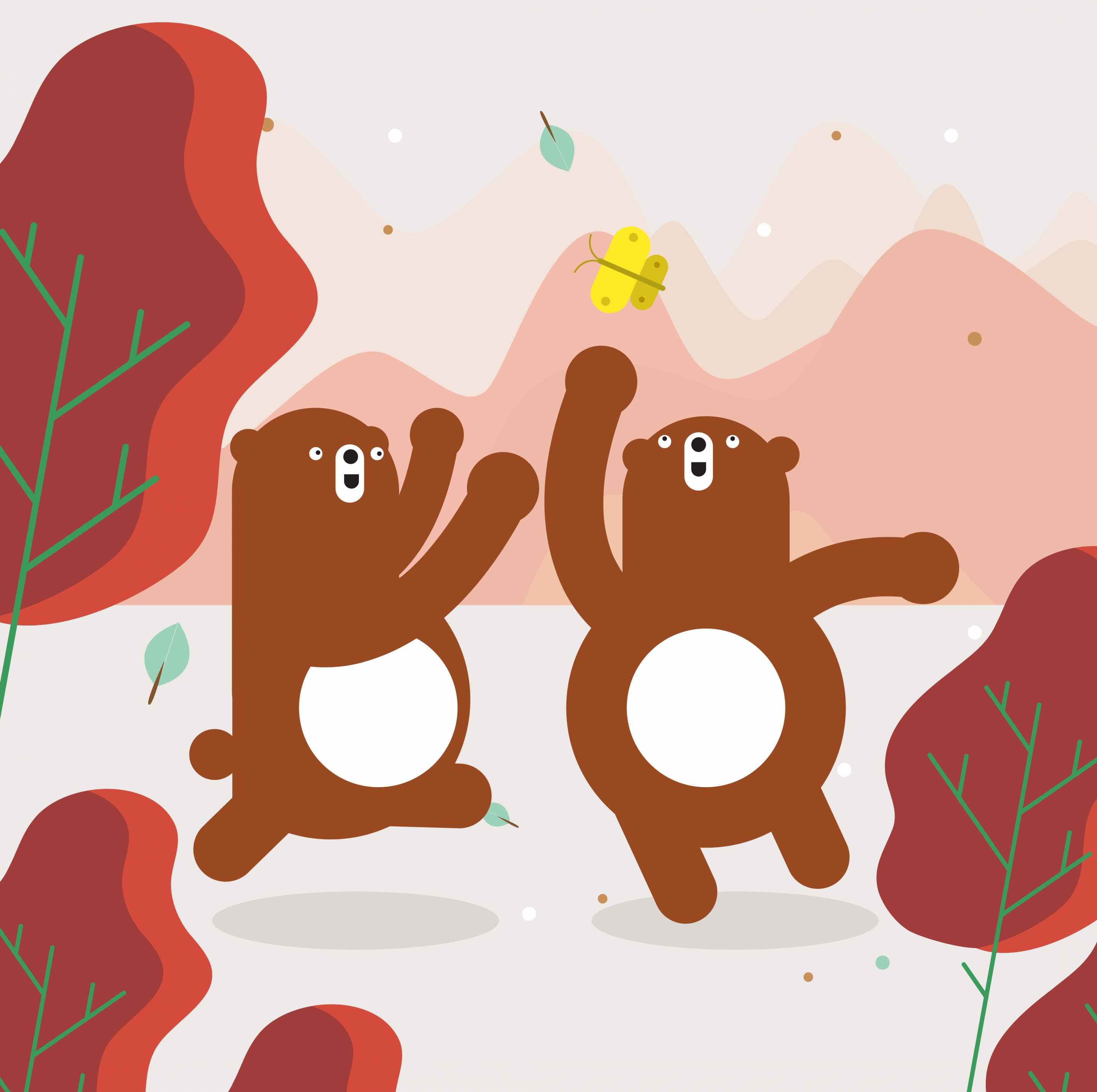 wild life drawing joyful bears icons cartoon design