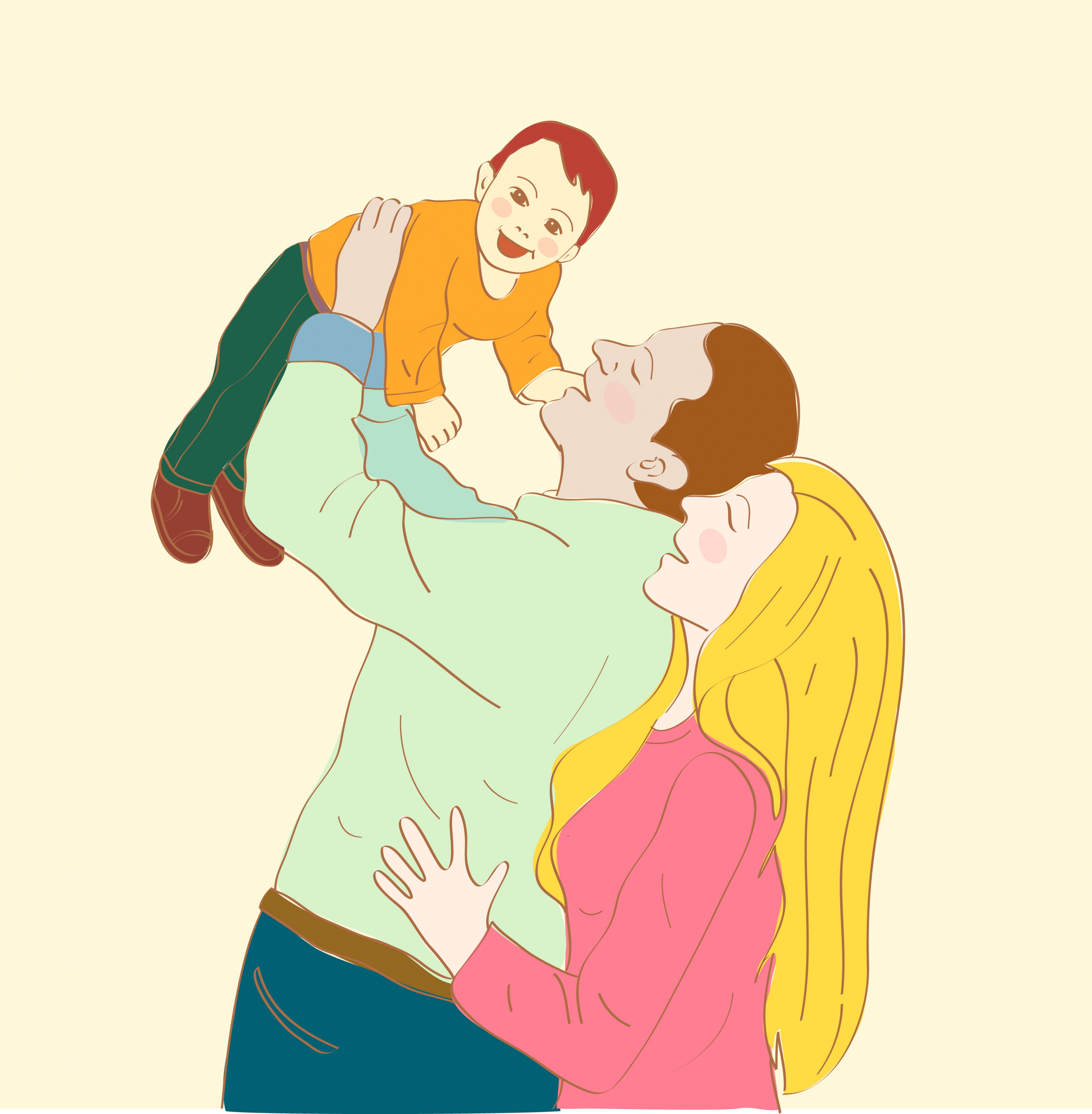 happy family drawing parents boy icons cartoon design