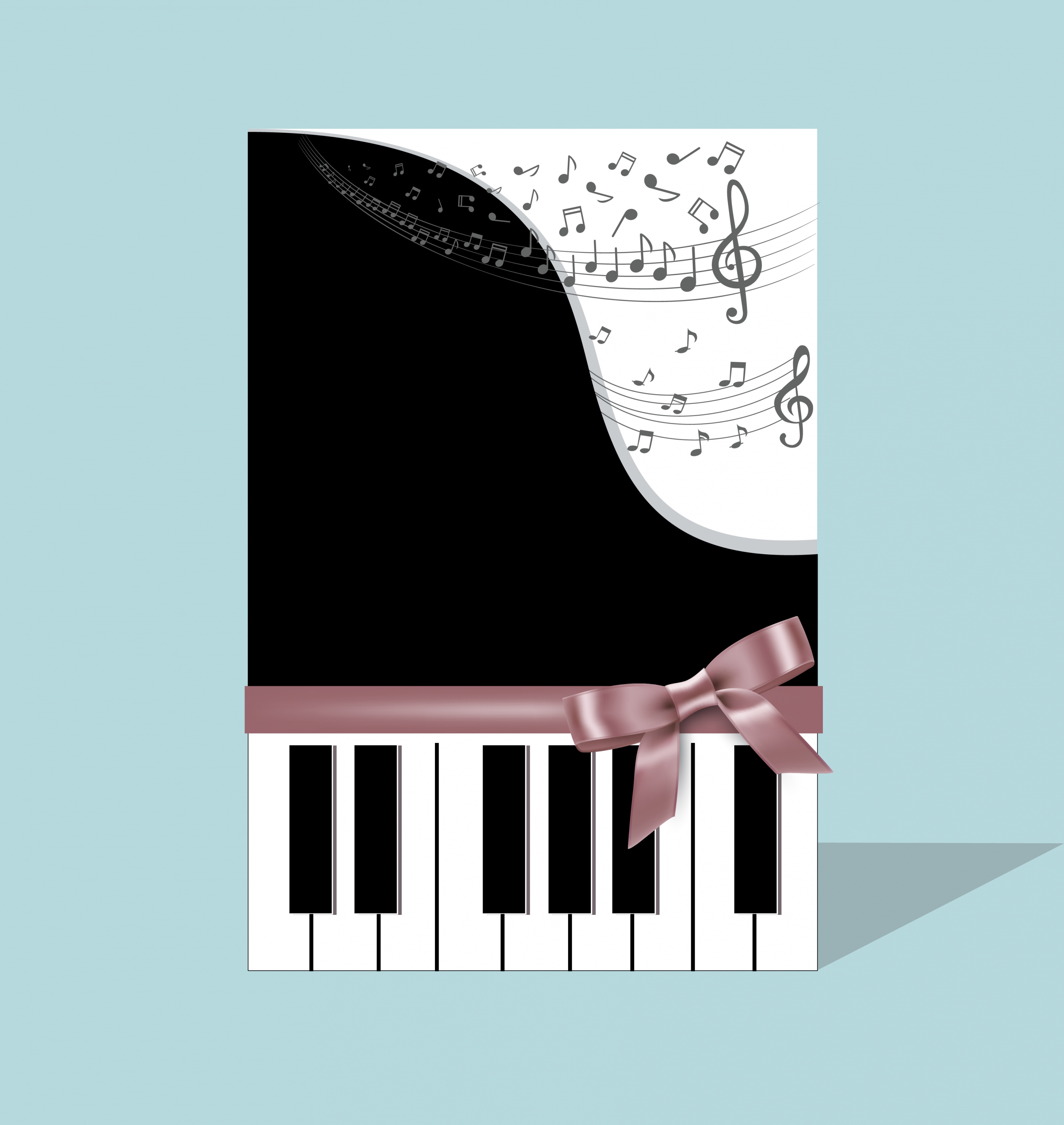 music background piano keyboard notes ribbon icons decor