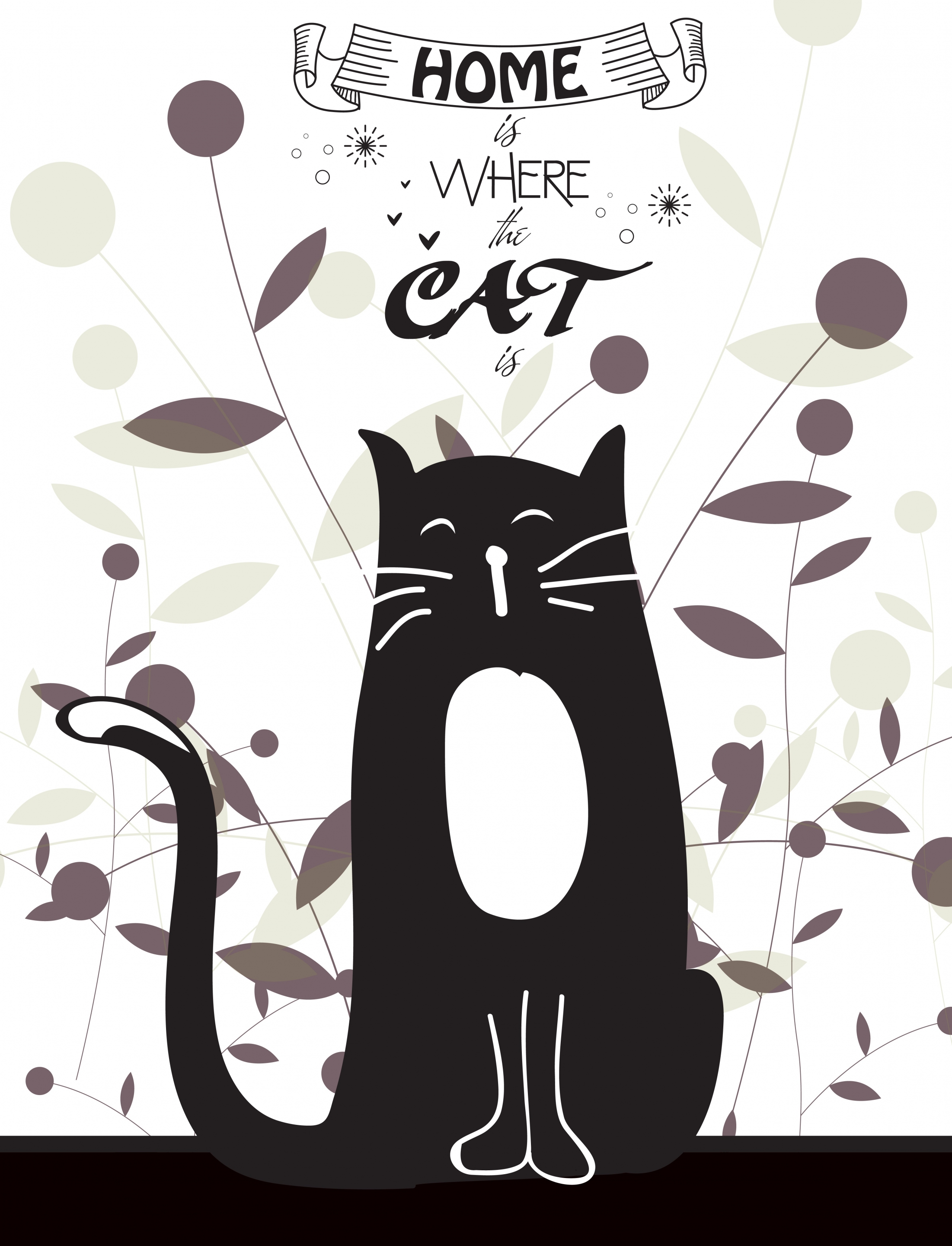 home decor background black cat leaves icons