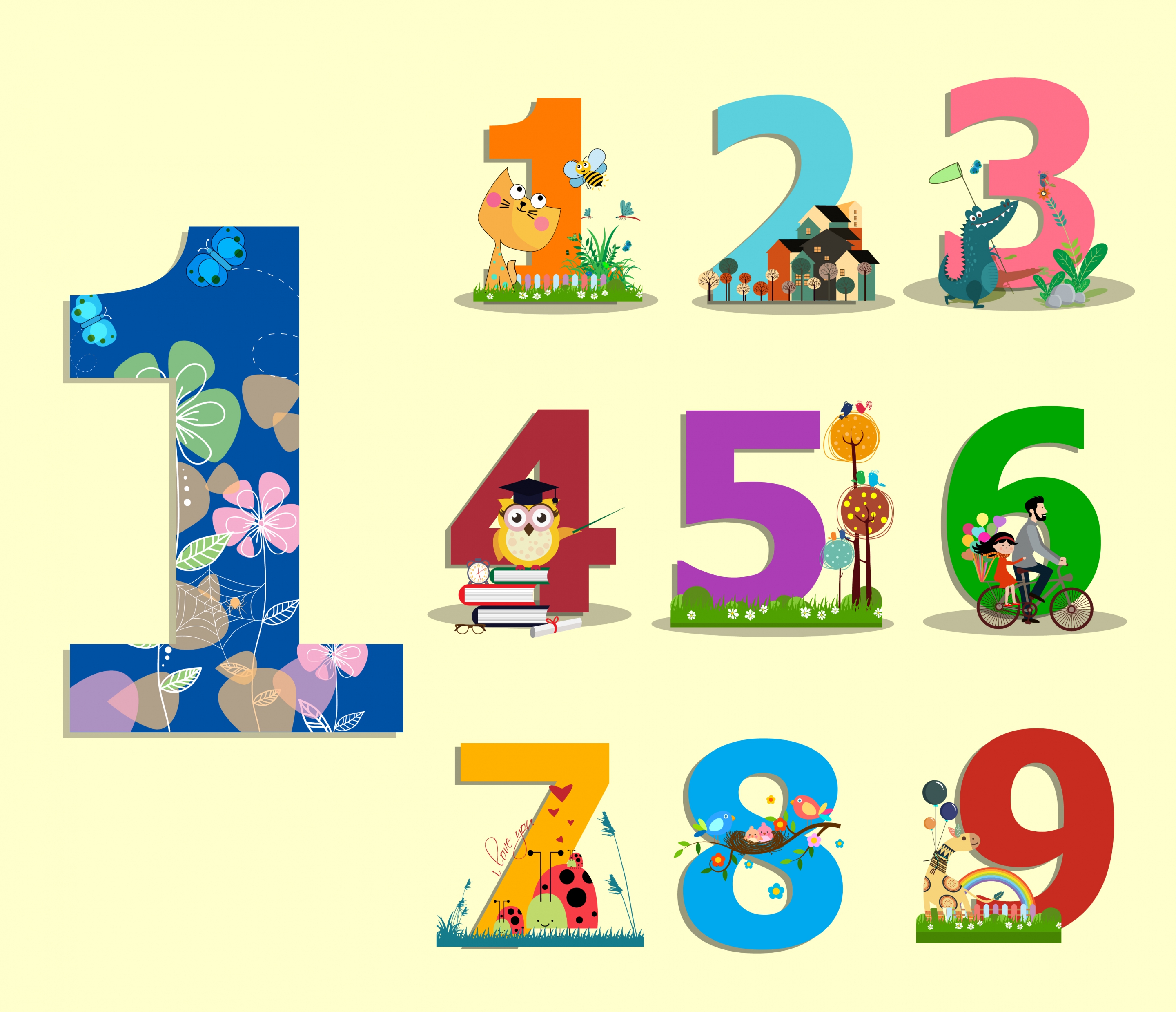 education background colorful number cartoon icons decor