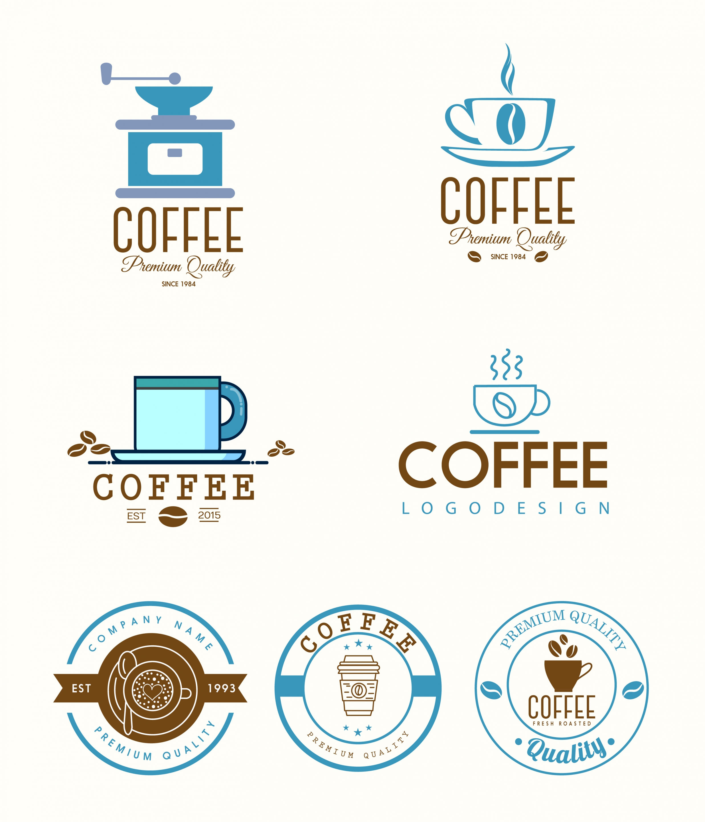 coffee logotypes colored flat decor