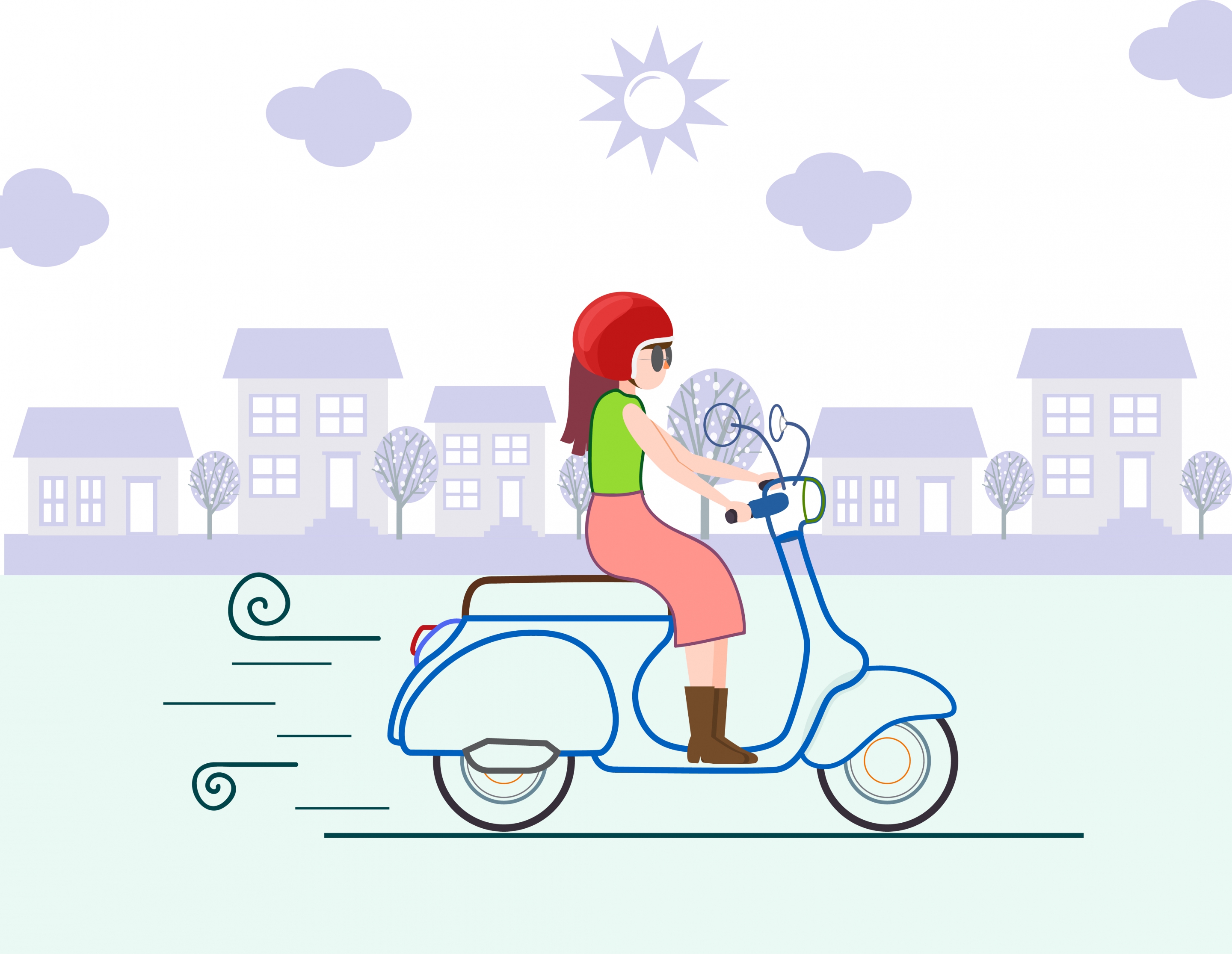 lifestyle drawing woman riding motorbike icon cartoon sketch