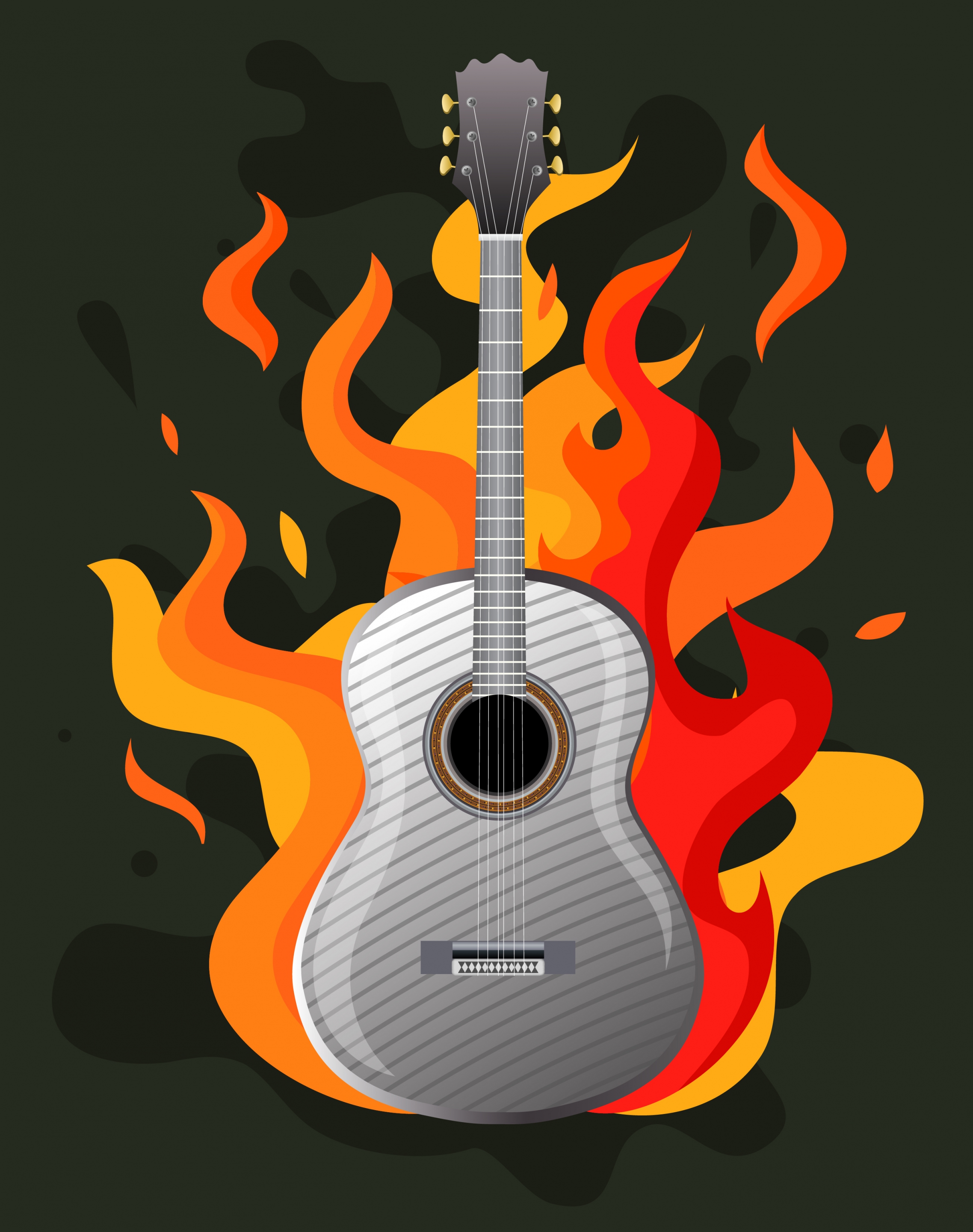 rock party background classical guitar red fire icons