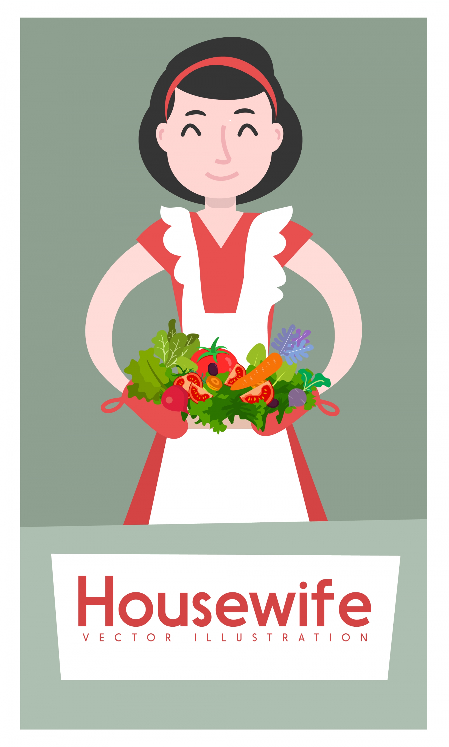 housewife background woman vegetable icons colored cartoon