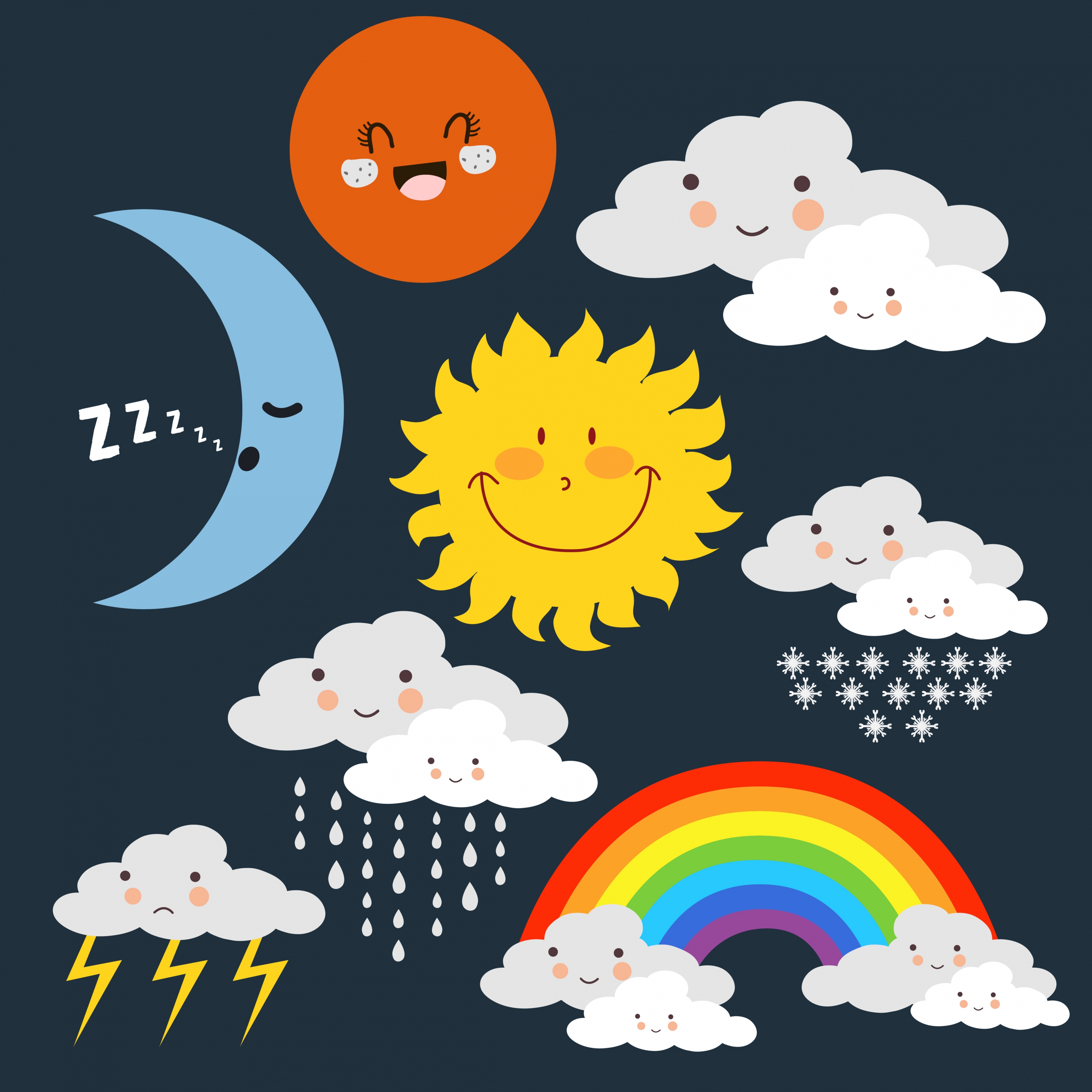 weather icons cute stylized design